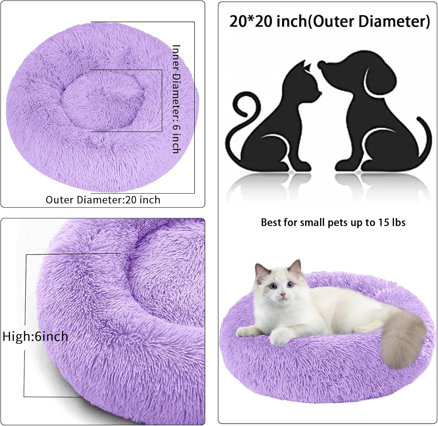 Cama para perros pequeños, medianos y grandes, cama calmante de 20 pulgadas, lavable y redonda, suave cama para mascotas para cachorros y gatitos