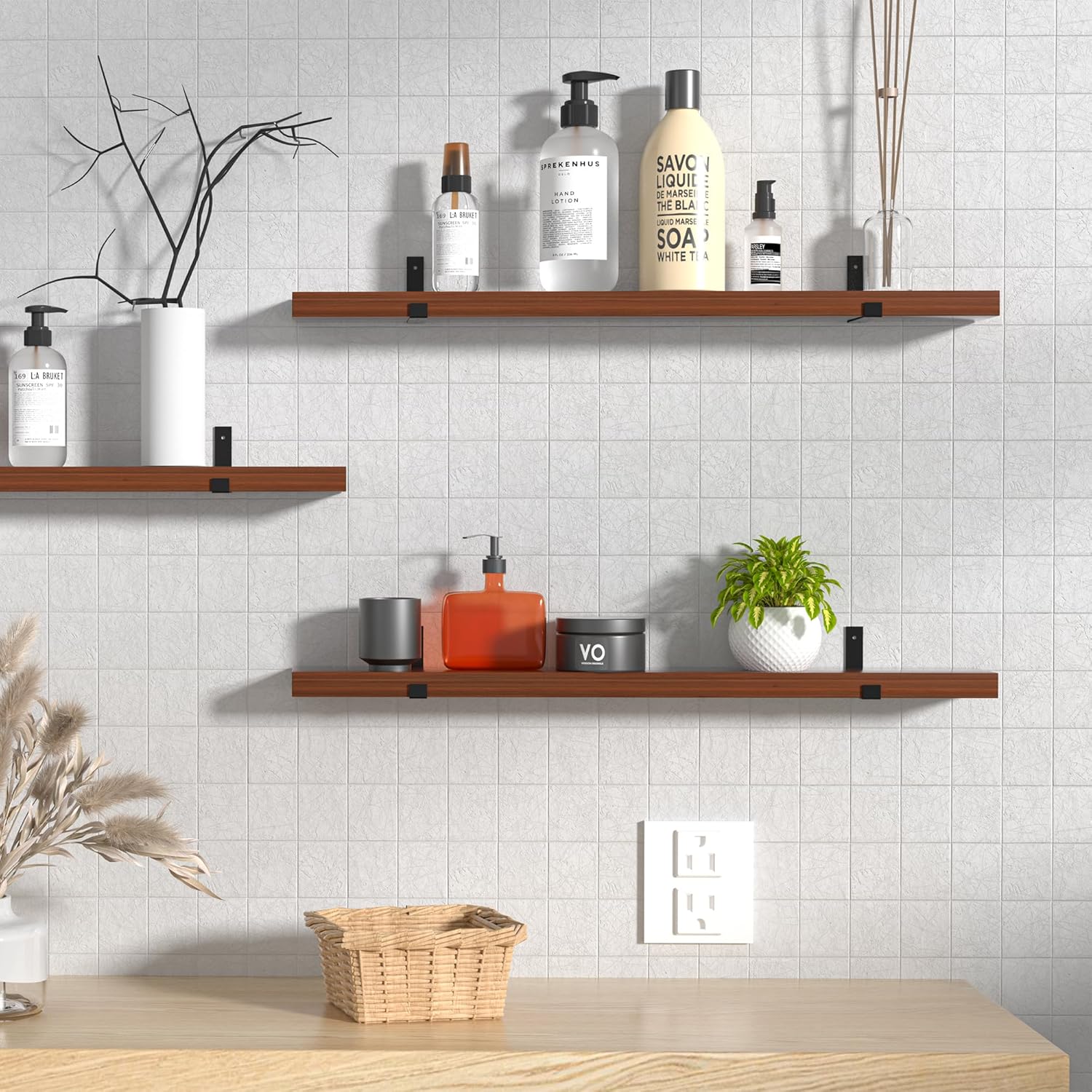 CONSDAN Estantes flotantes, madera cultivada en Estados Unidos, estantes de pared para dormitorio, baño, sala de estar, cocina, 36 x 7.5 x 1.5