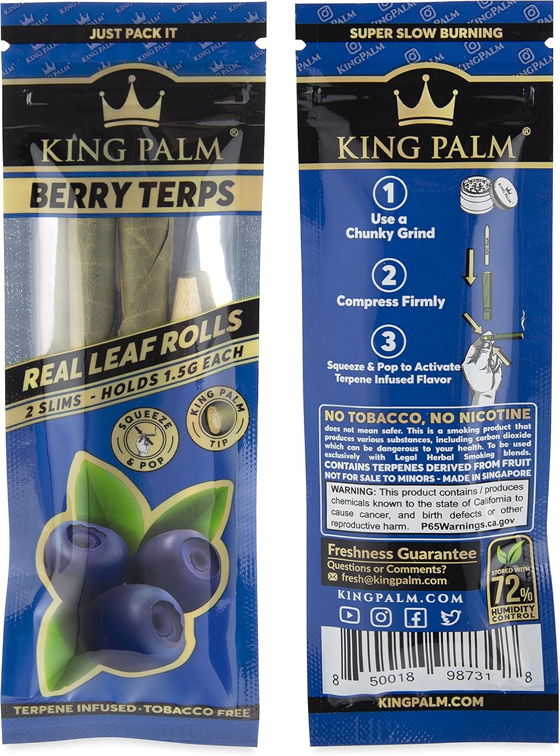 King Palm Conos de tamaño delgado  (2 paquetes, 4 rollos)  Pre rollos para apretar y reventar  Conos preenrollados con sabor orgánico  Pre rollos de