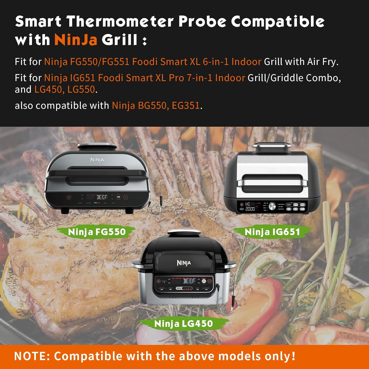 Sonda de termómetro inteligente para Ninja FG550FG551 Smart XL 6 en 1 parrilla interior con freidora de aire, sonda de carne de repuesto para