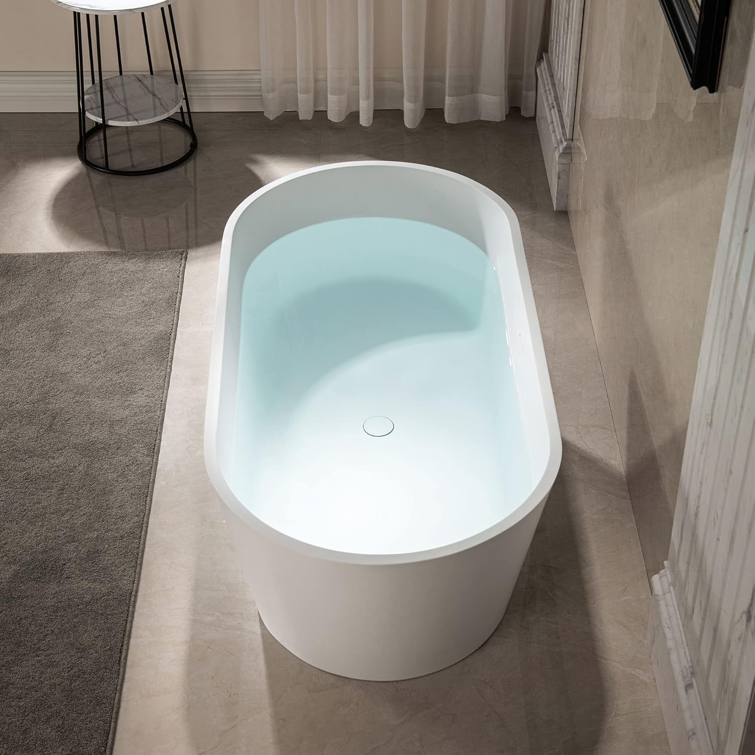 WOODBRIDGE B0041 59 pulgadas x 29 pulgadas. Bañera independiente de superficie sólida contemporánea, color blanco mate