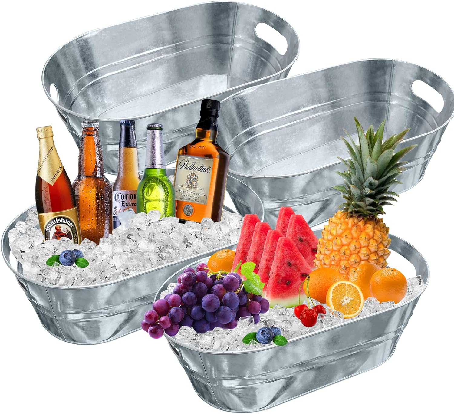 Tina galvanizada de 4 galones con almacenamiento de bebidas de cerveza de metal, 4 unidades, cubos de hielo galvanizados para fiestas