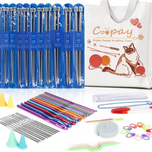 Coopay Kit de tejer 72 agujas de tejer para principiantes, el juego de inicio de tejer incluye un juego de principiantes de punto de metal de 9.8 Coopay Kit de tejer 72 agujas de tejer para principiantes, el juego de inicio de tejer incluye un juego de principiantes de punto de metal de 9.8