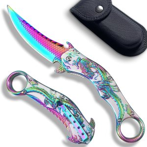 Cuchillo de bolsillo, 9Cr18Mo BLADE Cuchillo plegable de bolsillo con funda, genial cuchillo EDC de dragón 3D, gran cuchillo de bolsillo de regalo Cuchillo de bolsillo, 9Cr18Mo BLADE Cuchillo plegable de bolsillo con funda, genial cuchillo EDC de dragón 3D, gran cuchillo de bolsillo de regalo