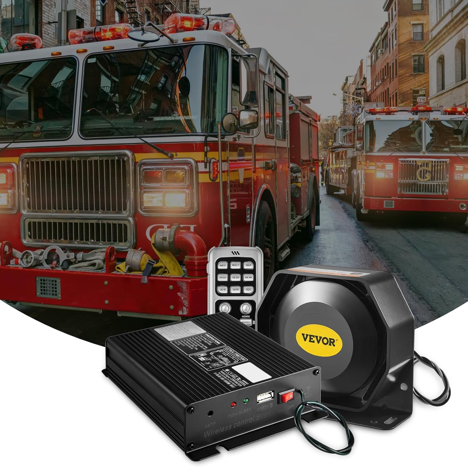 VEVOR Sistema PA de sirena de policía, amplificador DC12V 200W sirena de policía con altavoz compacto, bocina de sirena de policía de 18 tonos,