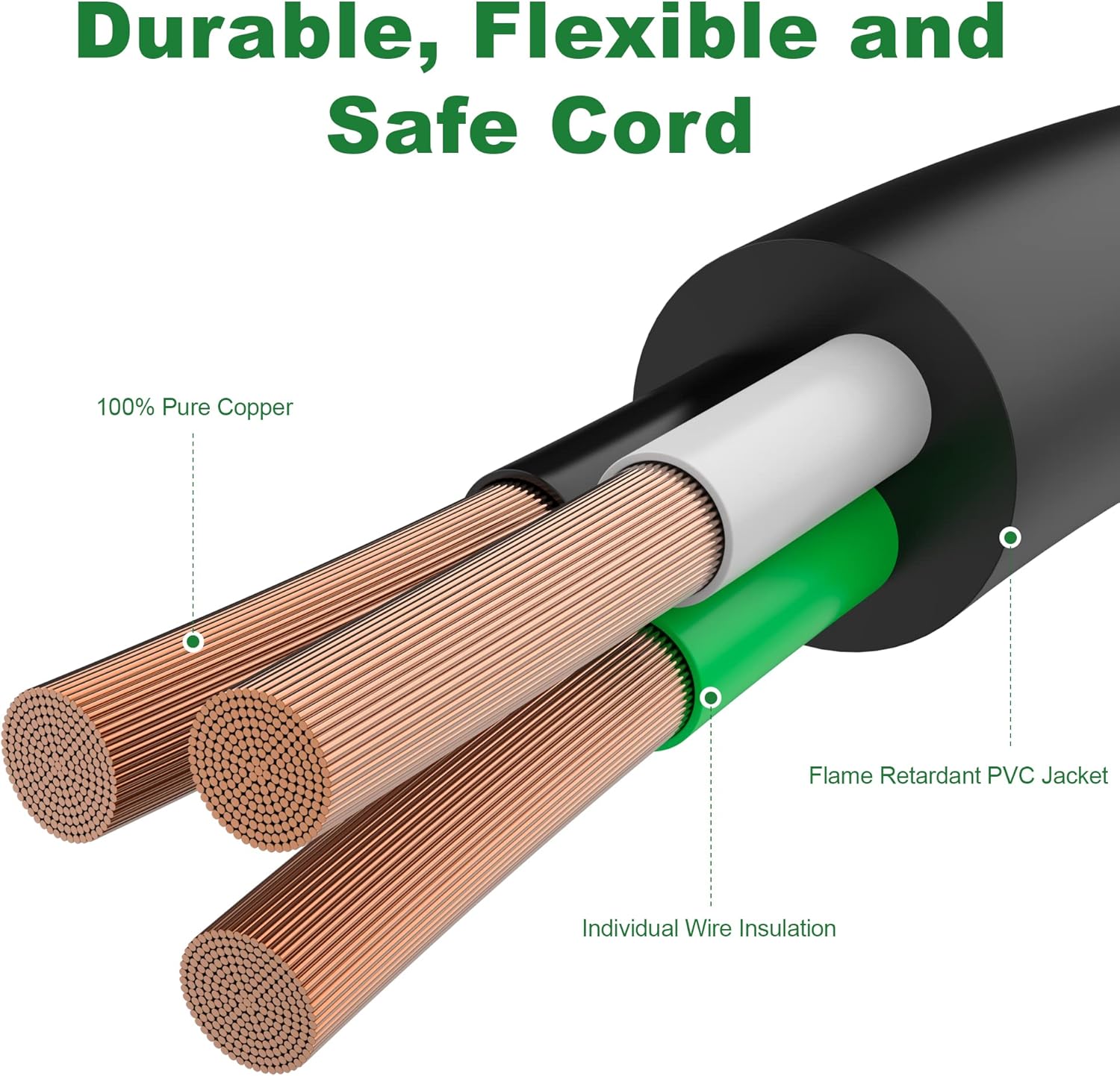 Cable de alimentación de repuesto para computadora de 10 pies (paquete de 1), cable de alimentación de CA de 3 clavijas, NEMA 5-15P a IEC13, 18 AWG,