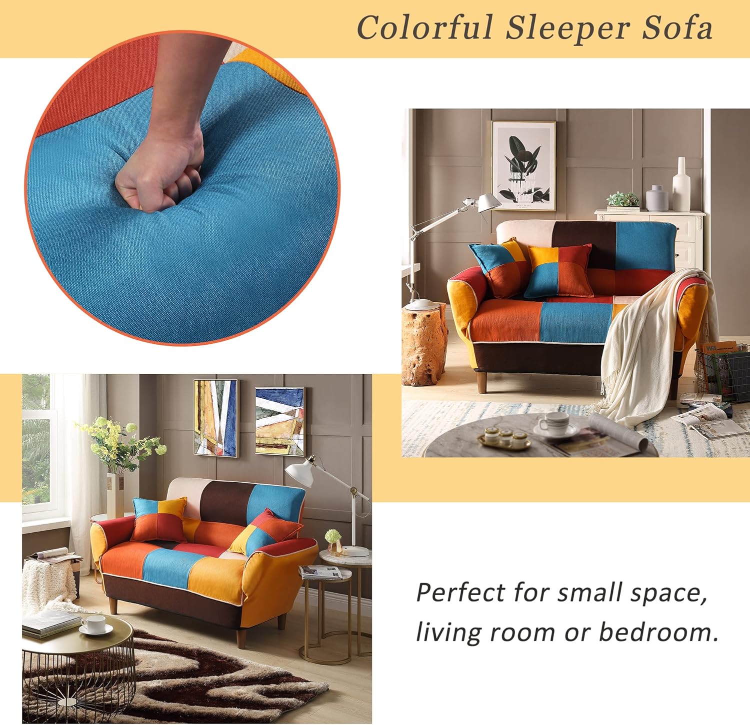 Cama convertible con 2 almohadas, futón biplaza, sofá reclinable con reposabrazos ajustables y patas de madera, sofá de sala con respaldo de 3