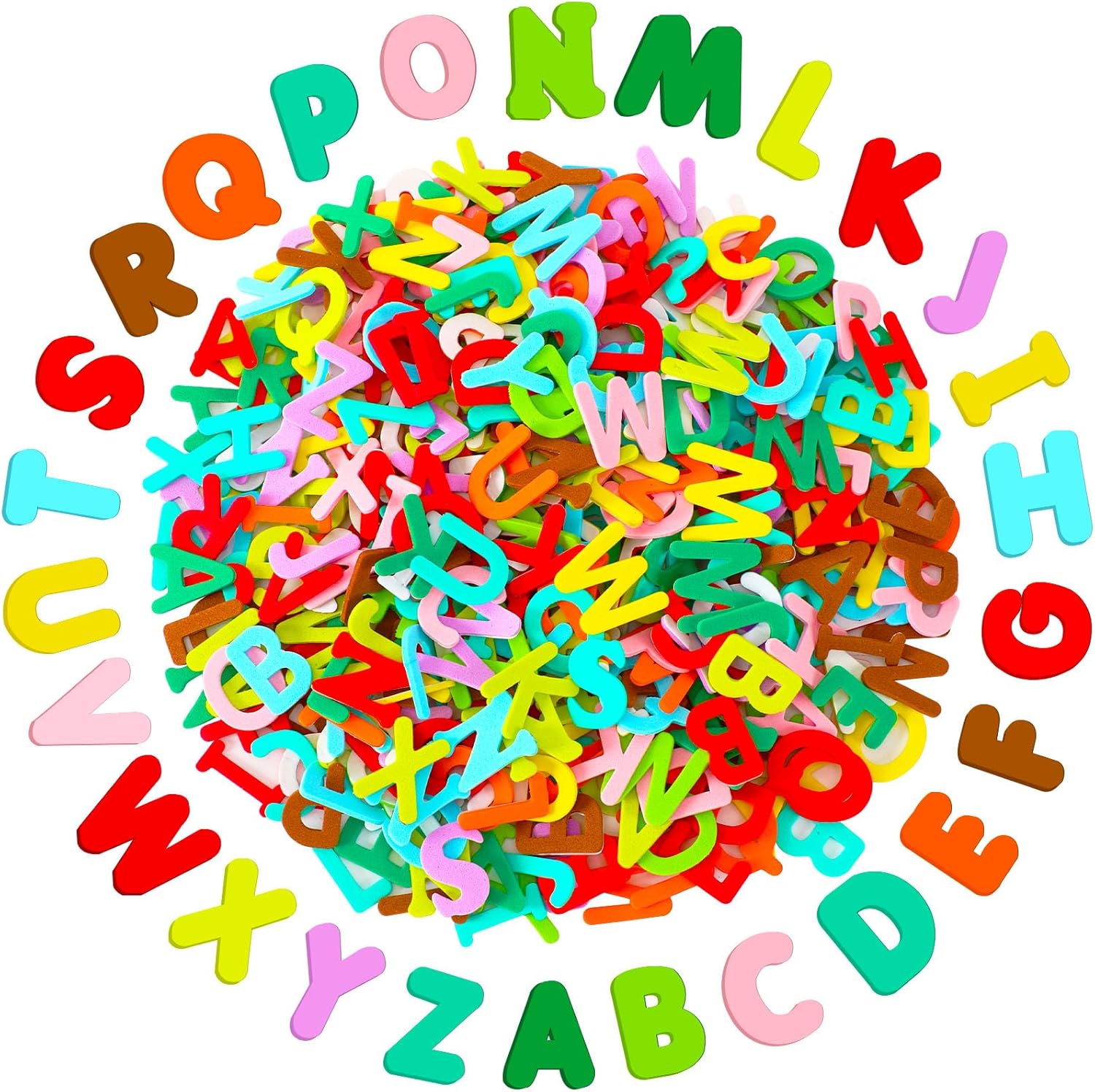 SEPGLITTER Calcomanías de espuma con letras del alfabeto, 600 unidades, coloridas letras del alfabeto A-Z, calcomanías de espuma para niños,