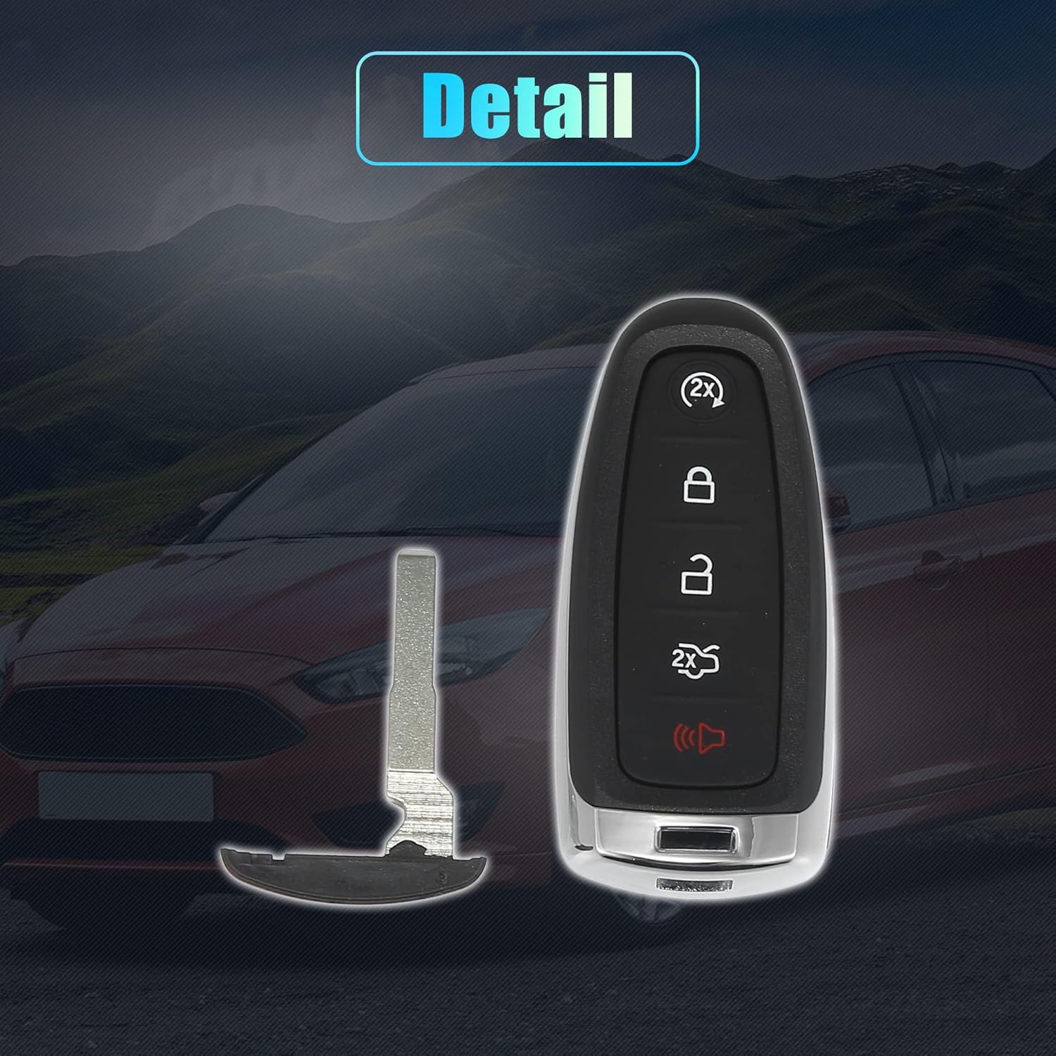 X AUTOHAUX Funda de repuesto para llavero inteligente de 5 botones, sin llave, para Ford Escape C-Max Energi Focus SE Titanium Maverick con hoja sin