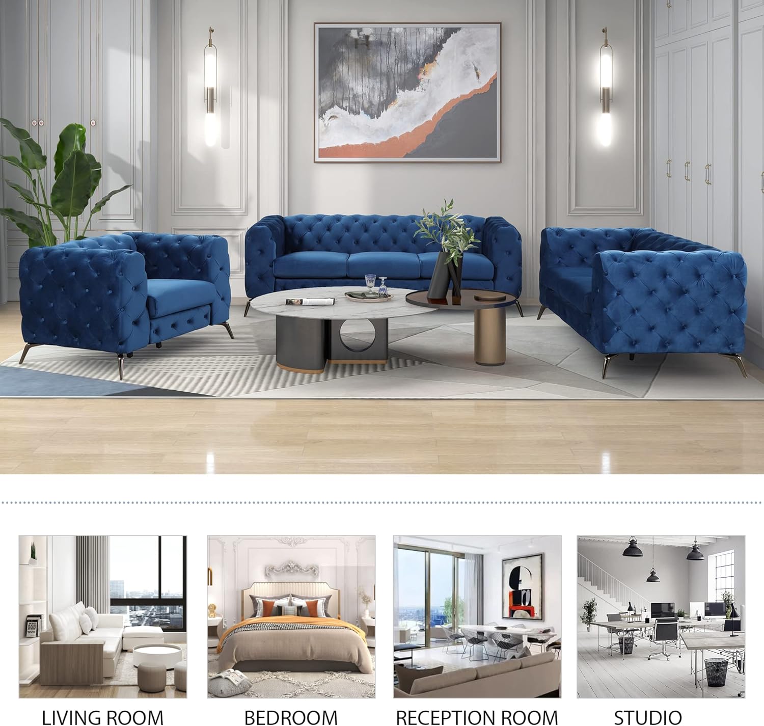 Merax Sofá biplaza tapizado de terciopelo, moderno sofá para 2 personas con respaldo copetudo con botones para sala de estar, dormitorio o espacio