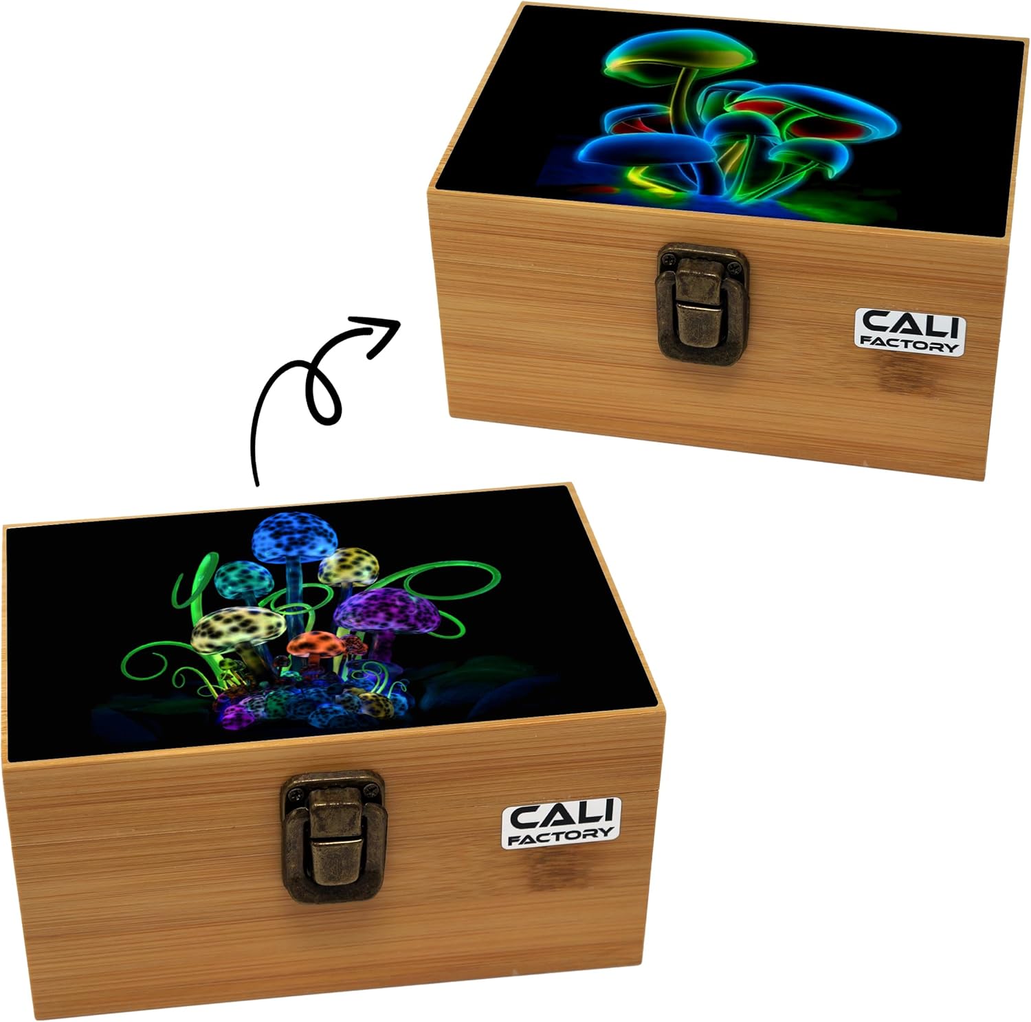Caja de bambú lenticular 3D, imagen lenticular abatible en caja de madera de bambú natural para organizar todos tus accesorios con tapa con bisagras