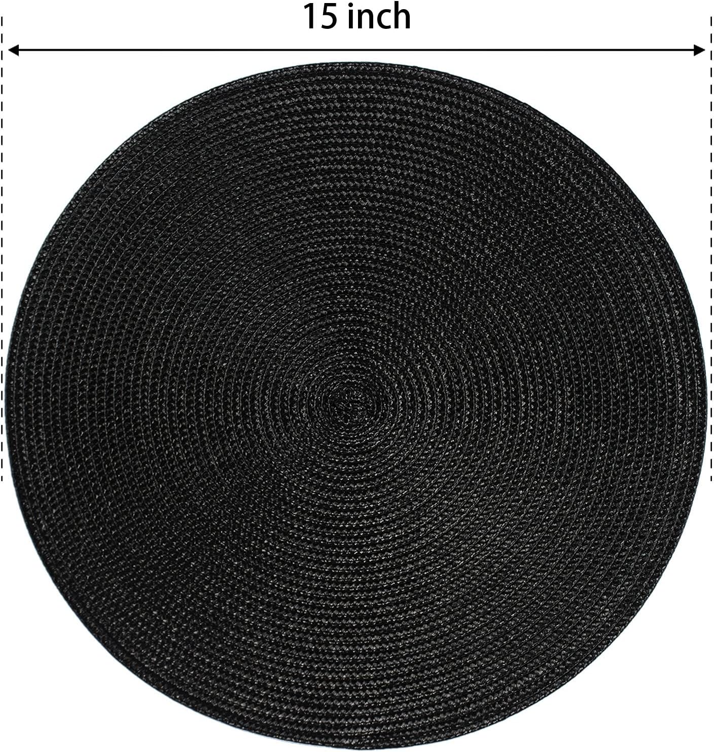 FunWheat Juego de 6 manteles individuales redondos trenzados para mesa de comedor, tejidos, lavables, antideslizantes, de 15 pulgadas (negro, 6
