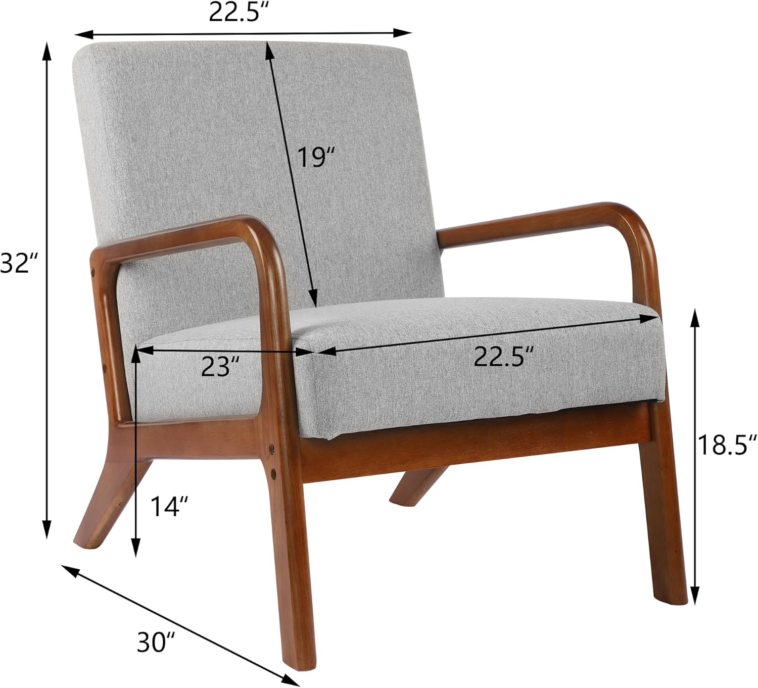 thksbought Sillas decorativas con sillas modernas de madera, sillas laterales de tela, sofá individual para sala de estar, dormitorio (2, gris claro)