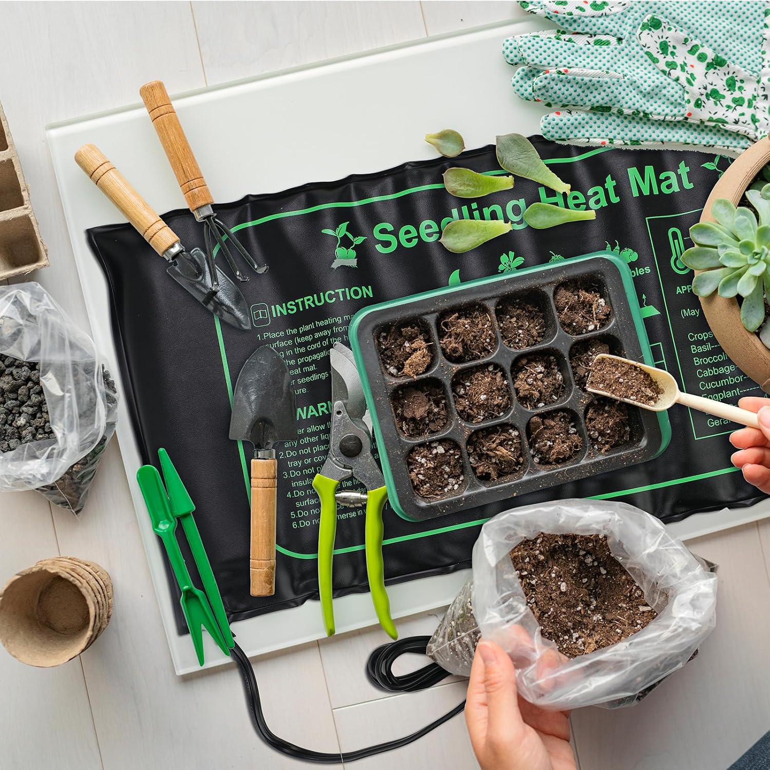 ROCEEI Tapete térmico de plántulas a granel, 10 x 20.75 pulgadas, alfombrillas térmicas para plantas de inicio de semillas, tapete de calentamiento