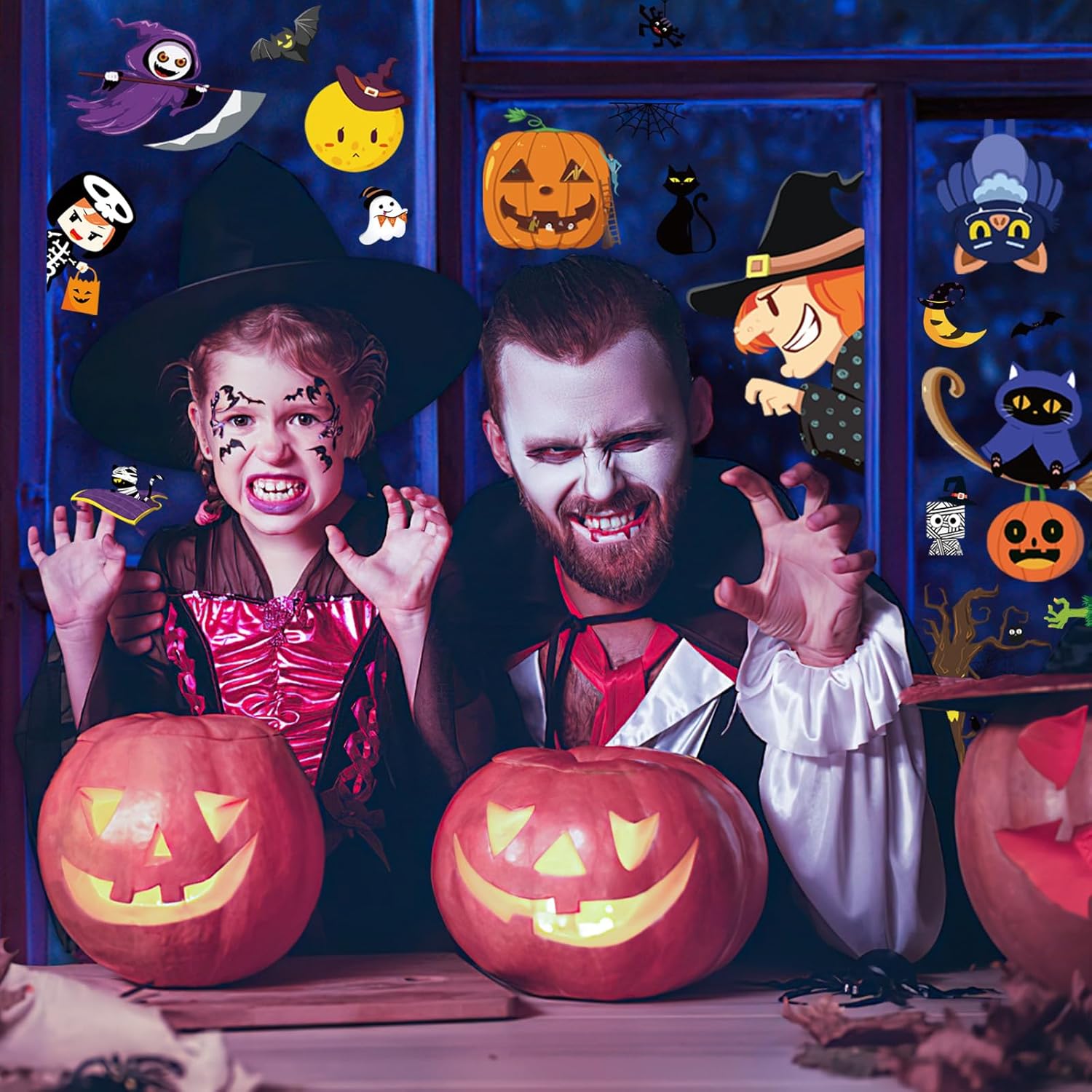 Adhesivos de Halloween para ventana, 9 hojas de decoración de ventana de Halloween, calcomanías de Halloween para ventana, lindo fantasma de