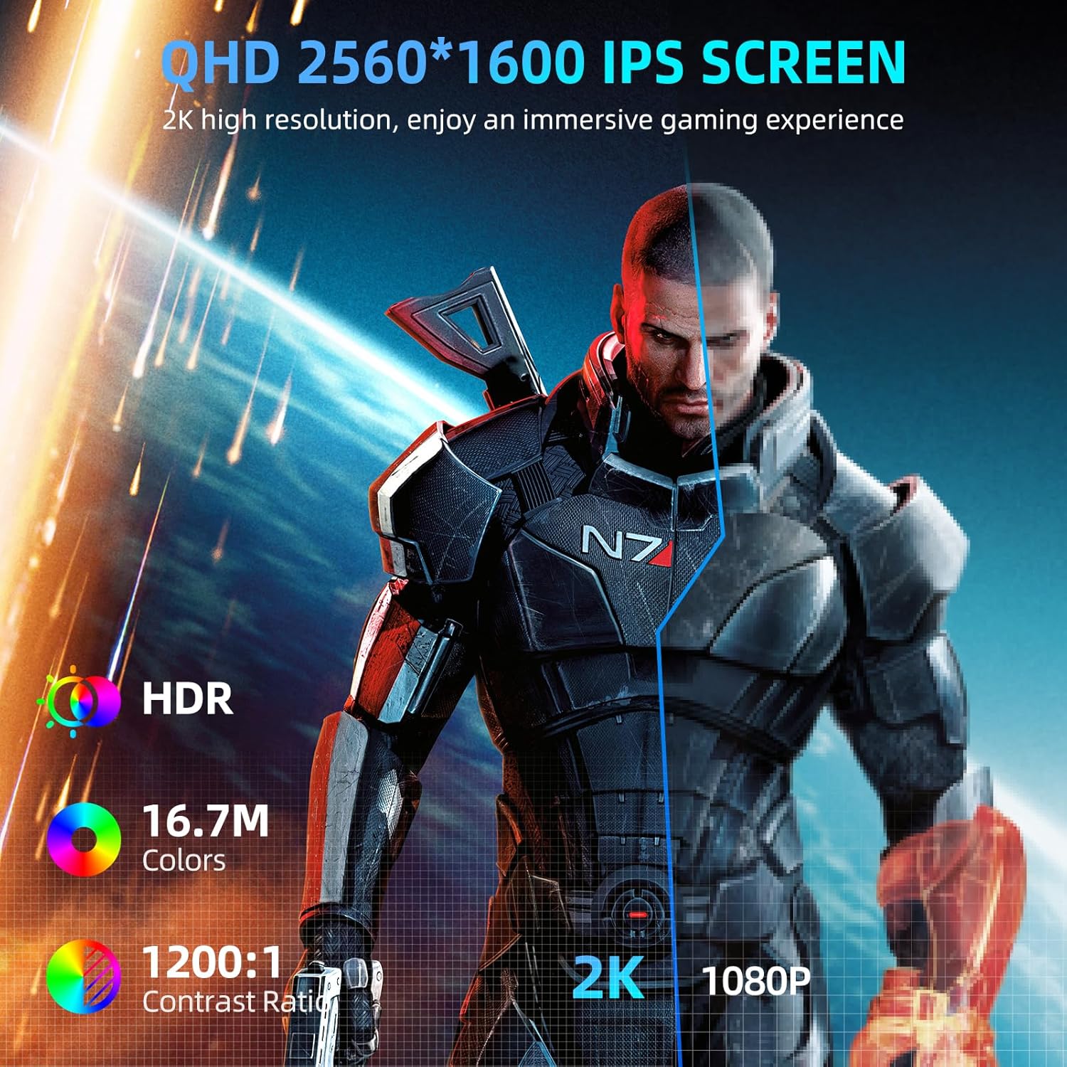 Newsoul Monitor portátil 2K 144Hz 18″, 100% DCI-P3 FreeSync HDR 2560×1600 Monitor portátil para juegos con VESA, HDMI USB C mate IPS cuidado ocular