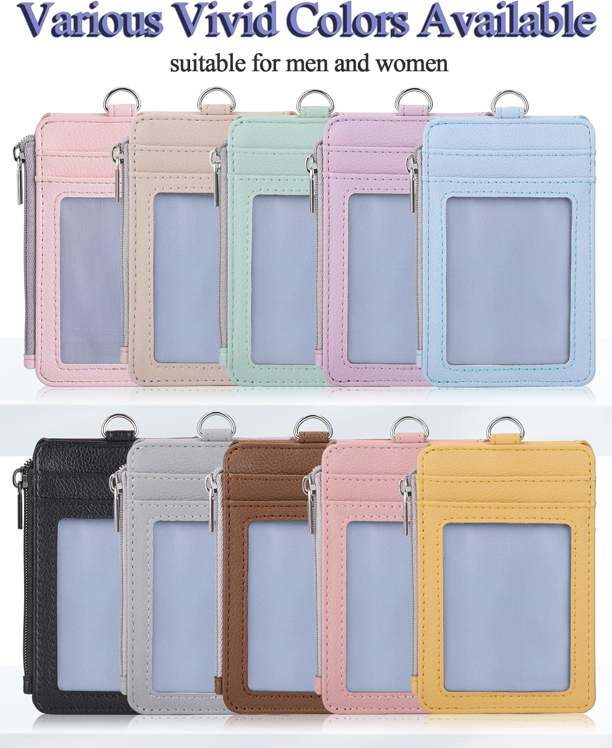 Teskyer Portatarjetas con bolsillo lateral con cremallera, múltiples ranuras para tarjetas, cartera de piel con cordón para el cuello para personal