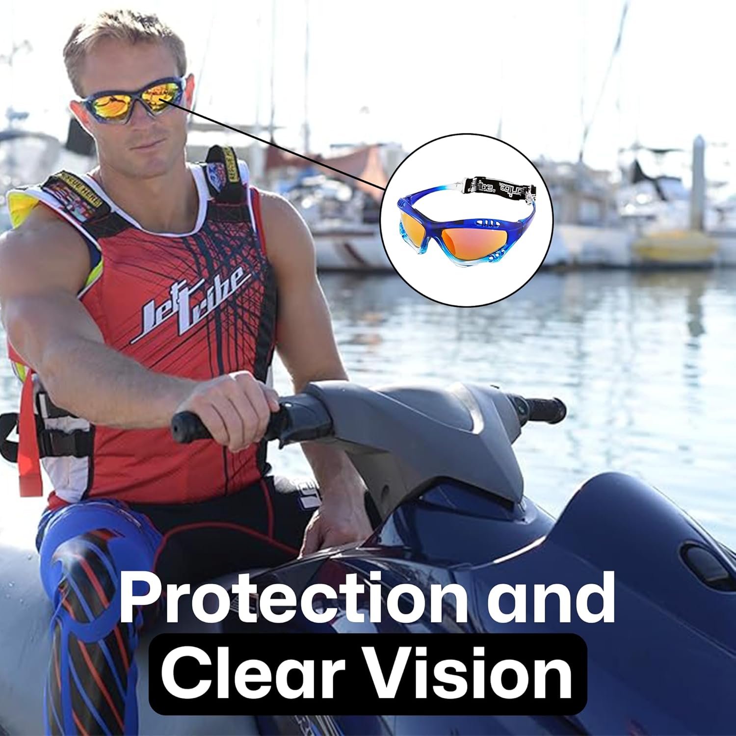 Jettribe Pro Fade Frame Goggles  Estuche de almacenamiento antivaho Gafas de diseño para entusiastas de PWC Jetski Racers  Elegante lente Revo para
