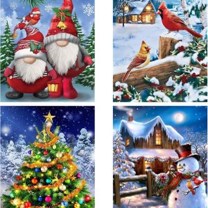 JAKI Kit de pintura de diamantes de Navidad, paquete de 4 unidades, arte de diamantes de Navidad para adultos, principiantes y niños, pintura de JAKI Kit de pintura de diamantes de Navidad, paquete de 4 unidades, arte de diamantes de Navidad para adultos, principiantes y niños, pintura de