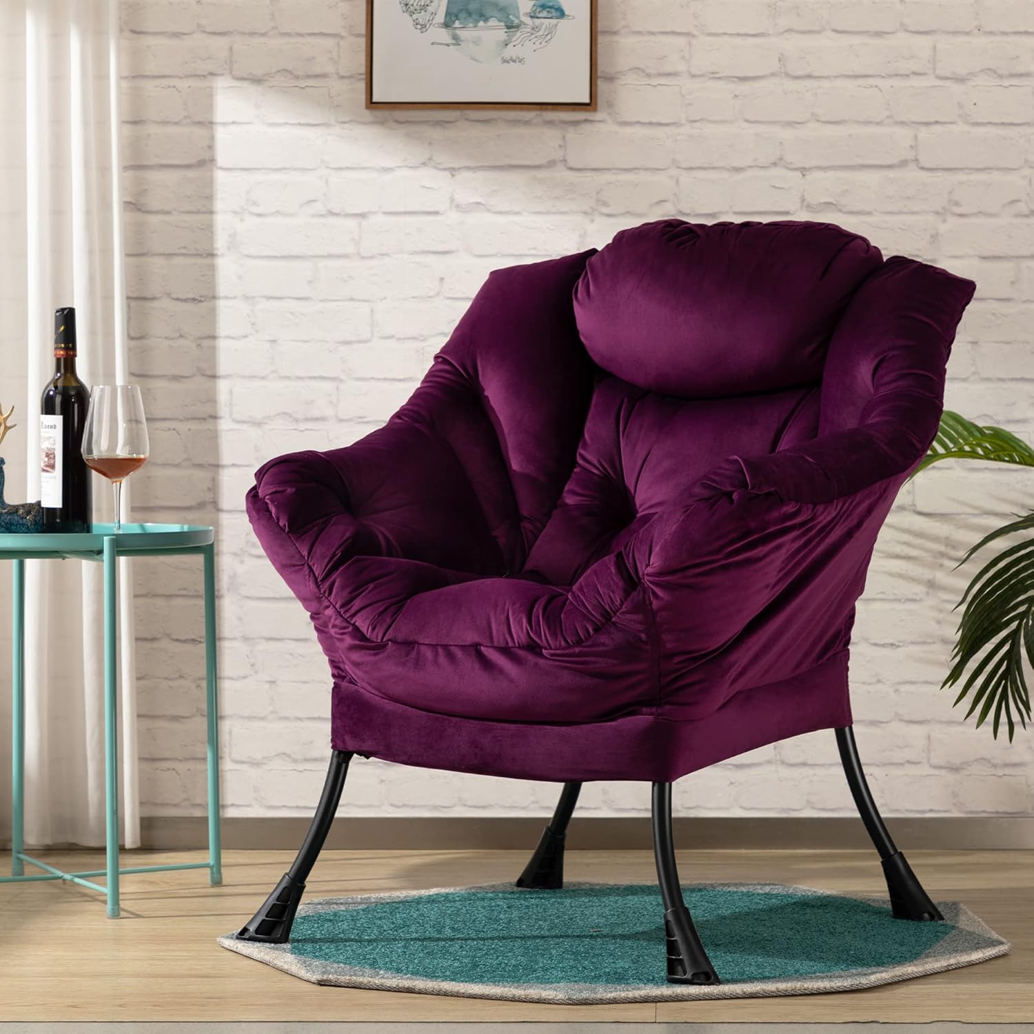 HollyHOME Silla perezosa grande de tela, silla de lectura decorativa, acogedora silla de salón con reposabrazos, silla de sofá de ocio para sala de