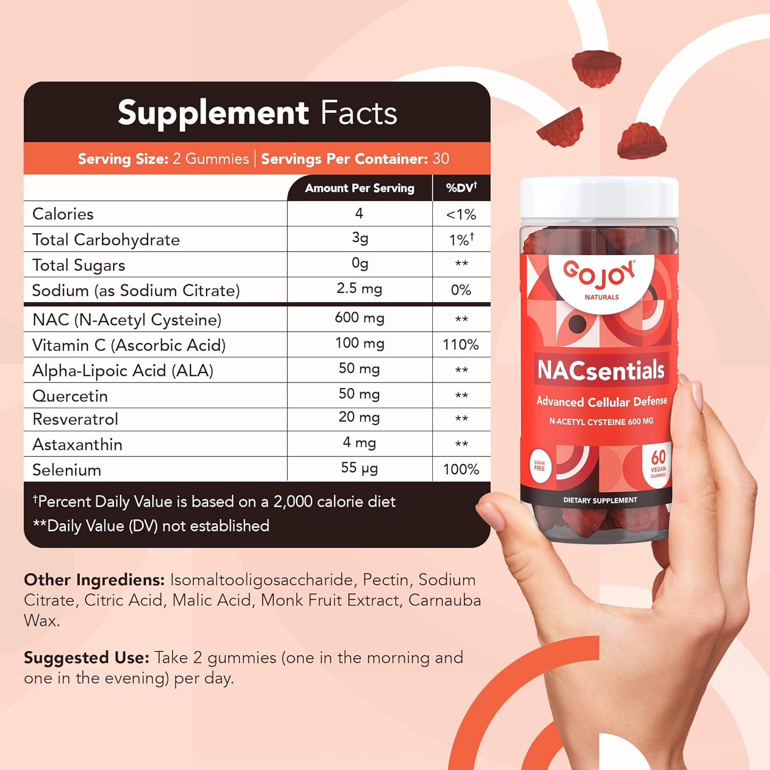 NACsentials – Gomitas de 600 mg de NAC y N-acetil cisteína, mezcla antioxidante esencial para defensa celular y salud de la piel, con vitamina C,