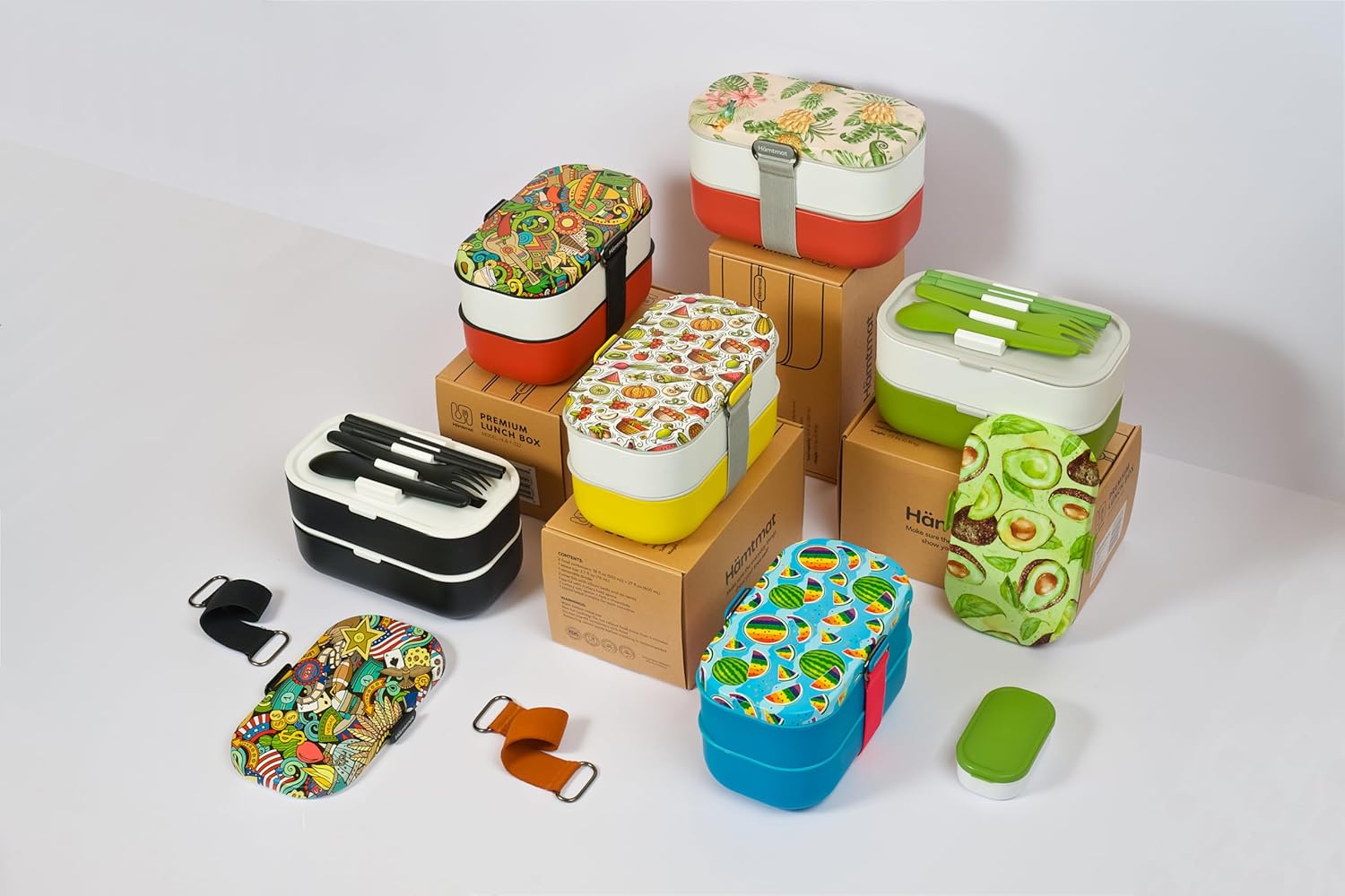 HÄMTMAT Lonchera Bento para adultos, contenedores japoneses para adultos, juego de lonchera para preparación de comidas, lindo recipiente apilable,