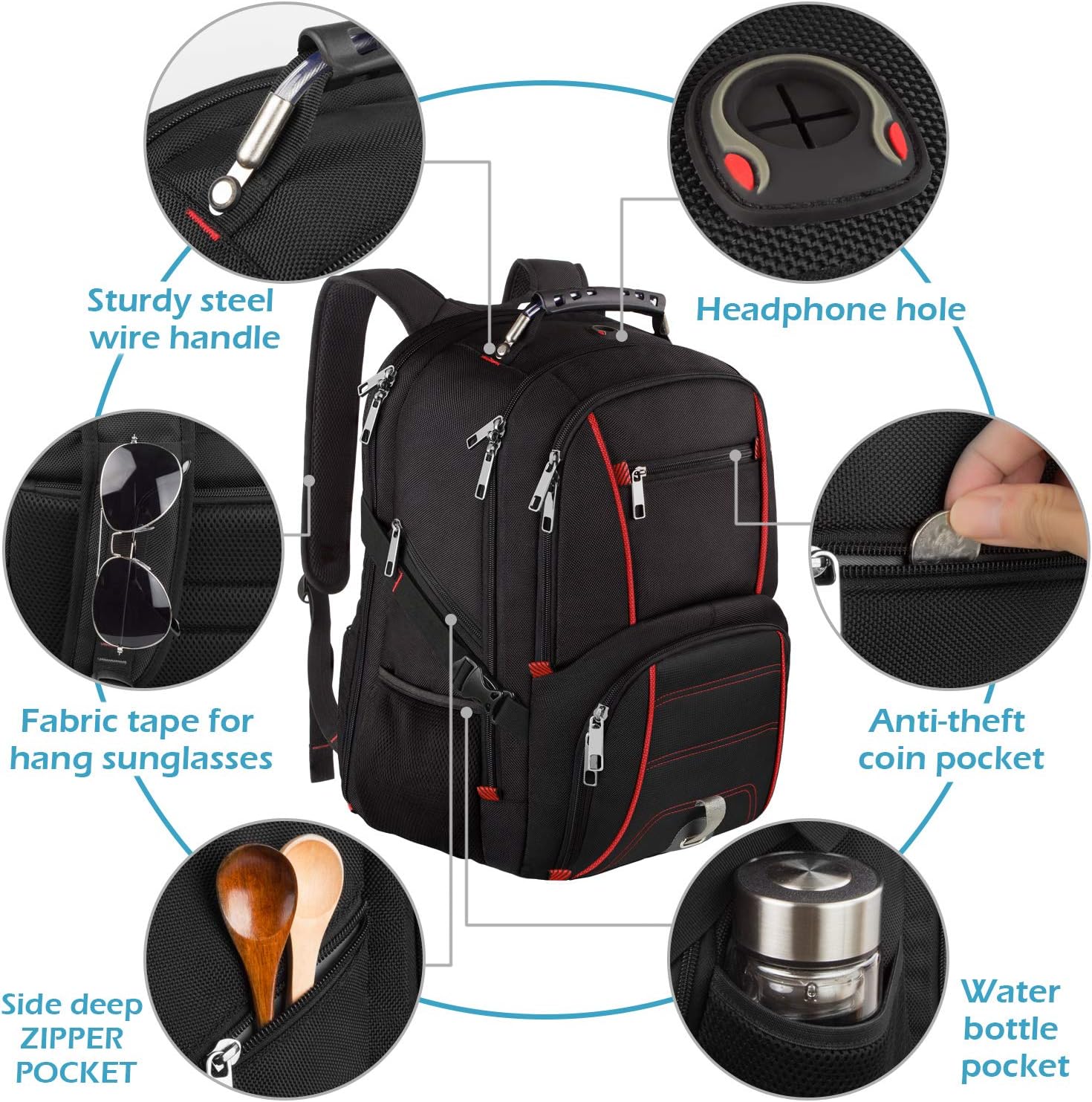 Jiefeike Mochila de viaje para hombres, capacidad extra grande para la universidad, mochila de computadora compatible con TSA de 45 litros con