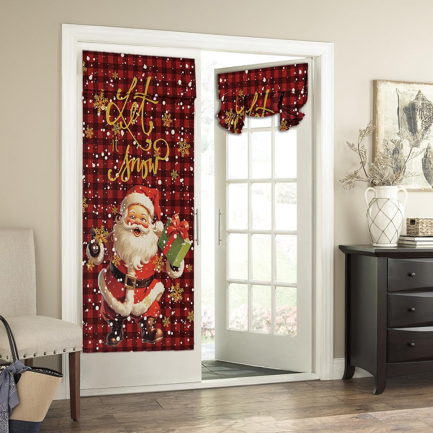 Cortinas de puerta para ventanas de puerta, cortinas de ventana de árbol de Navidad de Papá Noel para puerta de vidrio francesa, aislamiento térmico