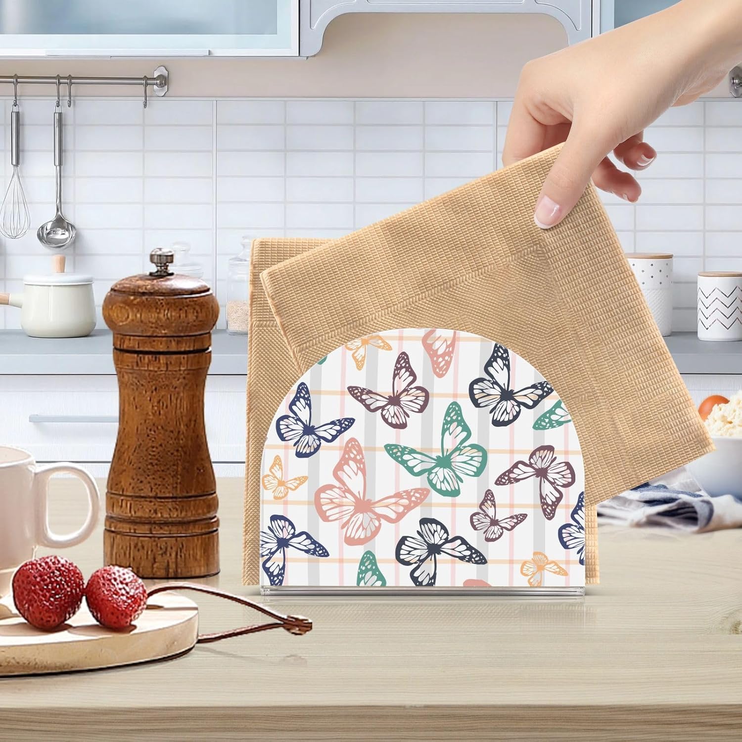 Servilletero de resorte de mariposas para mesa, dispensador de servilletas independiente para cocina, mesa de comedor, soporte dispensador de