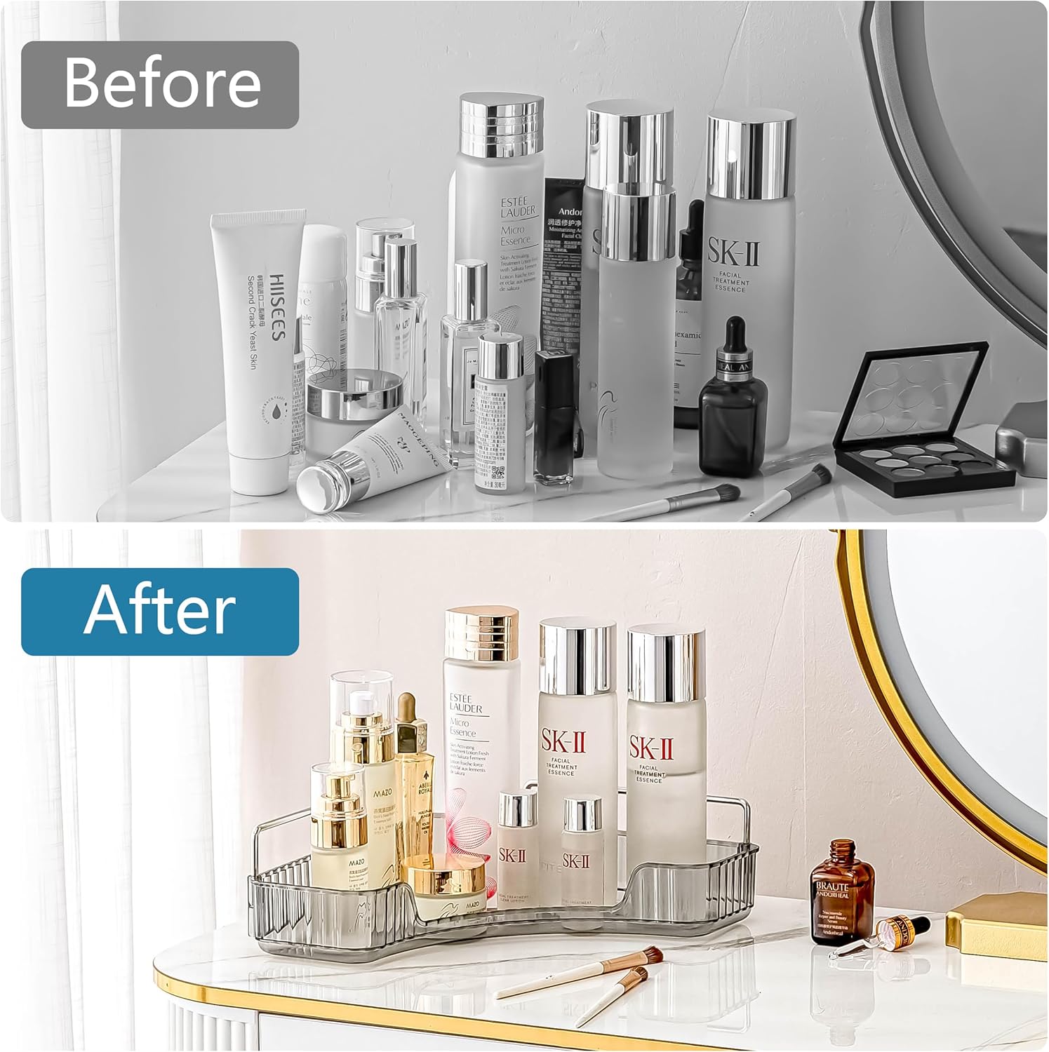 Organizador de esquina para encimera de baño, bandejas de tocador de 1 nivel para encimera de baño, organizador de maquillaje, bandeja de perfume,