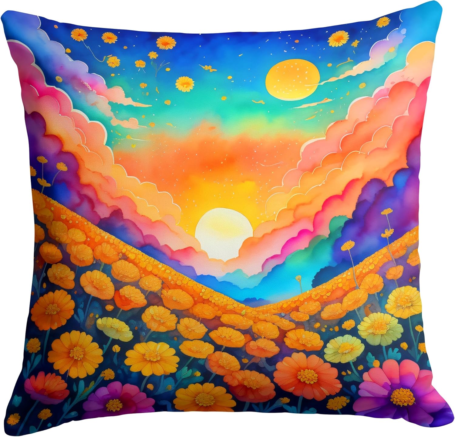 Caroline’s Treasures DAC1975PW1414 – Almohada decorativa de tela de caléndulas coloridas, lavable a máquina, almohada decorativa para interiores y