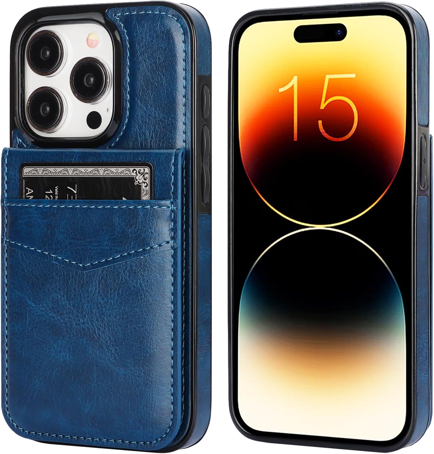 KIHUWEY Funda compatible con iPhone 15 Pro con soporte para tarjeta de crédito, cierre magnético de cuero de alta calidad, función atril, funda