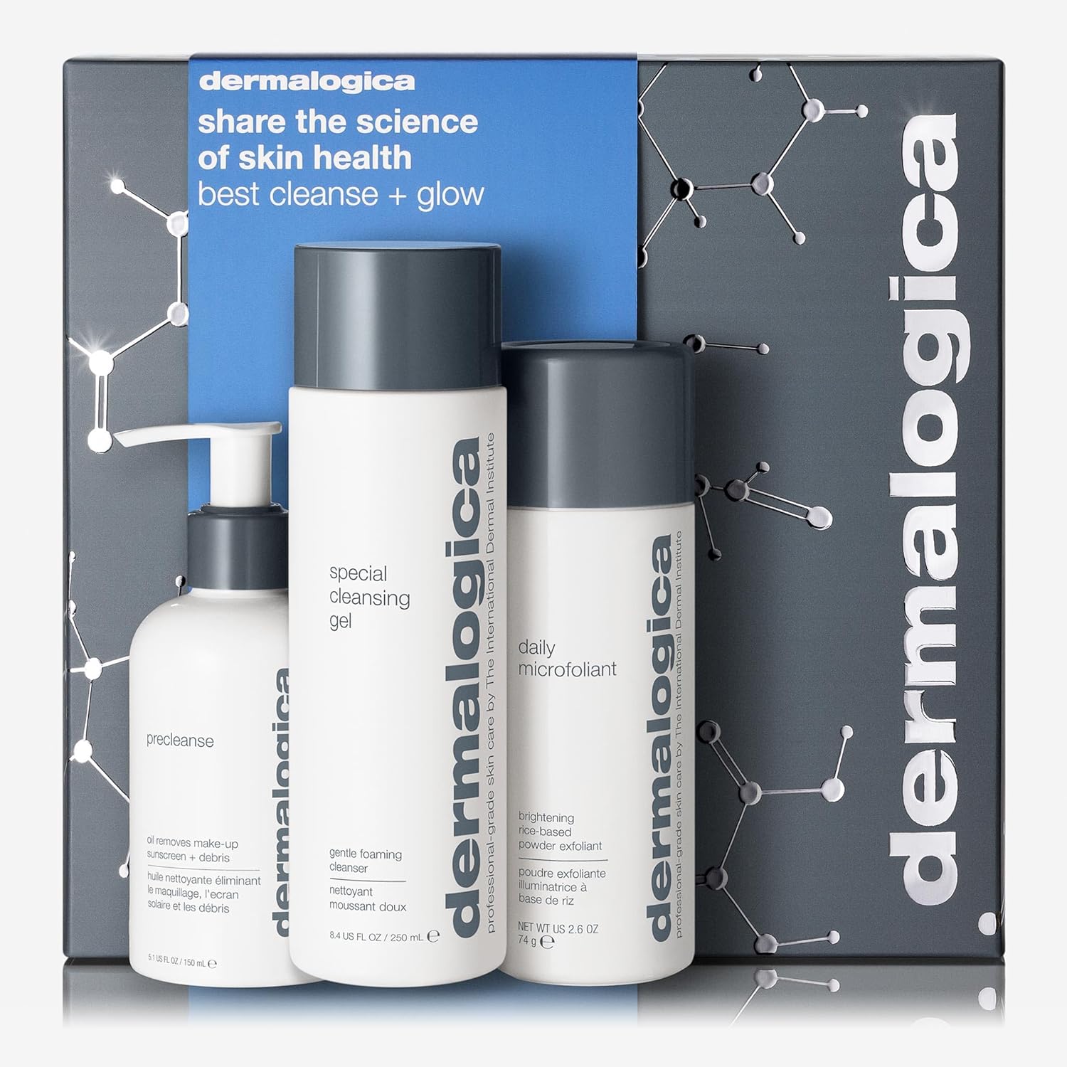 Dermalogica Best Cleanse + Glow Kit  El juego de limpieza facial contiene  PreCleanse (5.1 oz), gel limpiador especial (8.4 onzas líquidas),