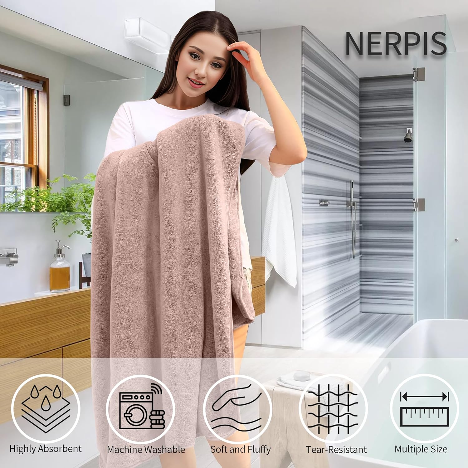 Juego de toallas de baño extra grandes para baño, suaves, de gran tamaño, para adultos, toallas de baño de microfibra de felpa para cuerpo,
