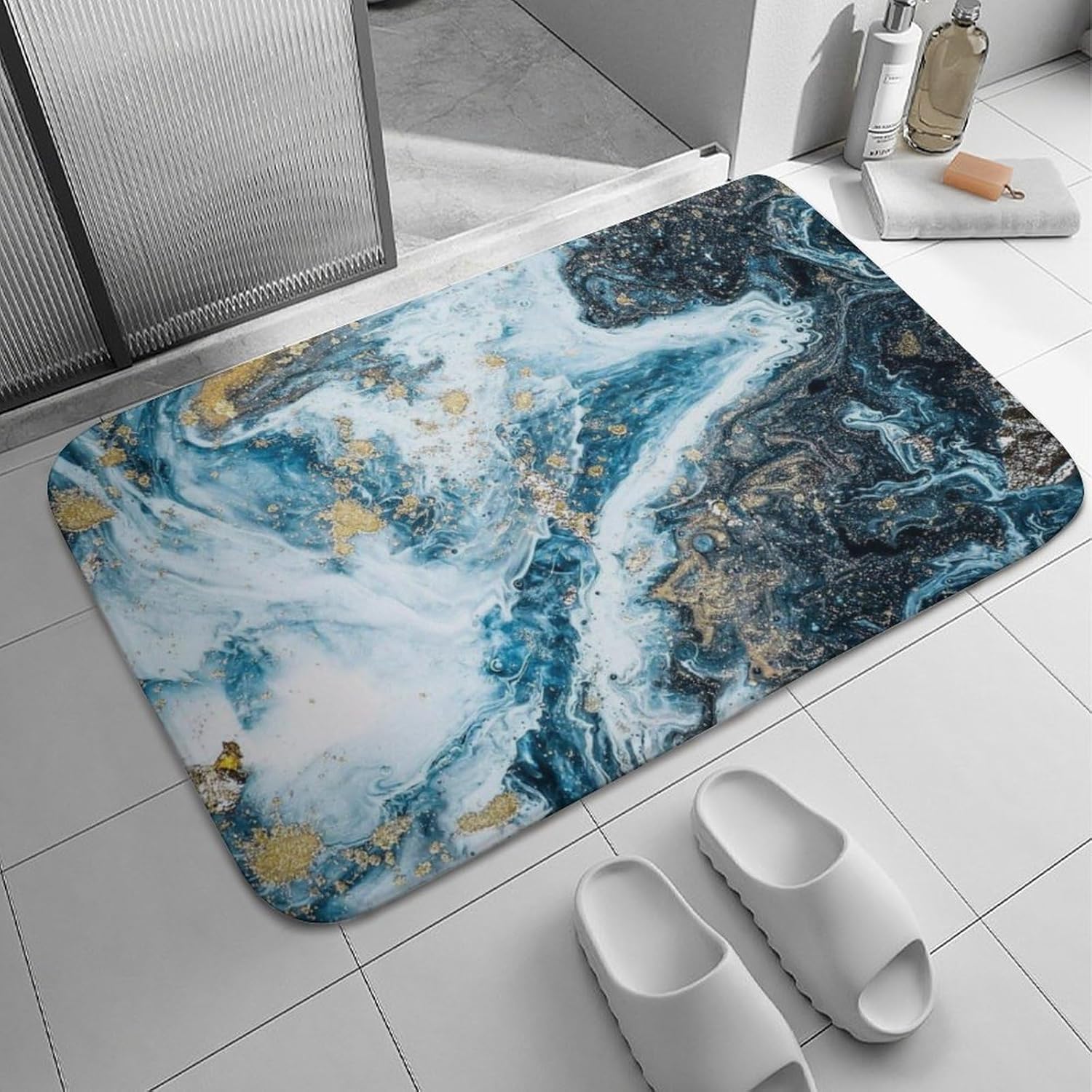 Tapete de baño dorado para baño, súper absorbente, de secado rápido, con parte trasera de goma, antideslizante, tapete de baño de diatomita, regalo
