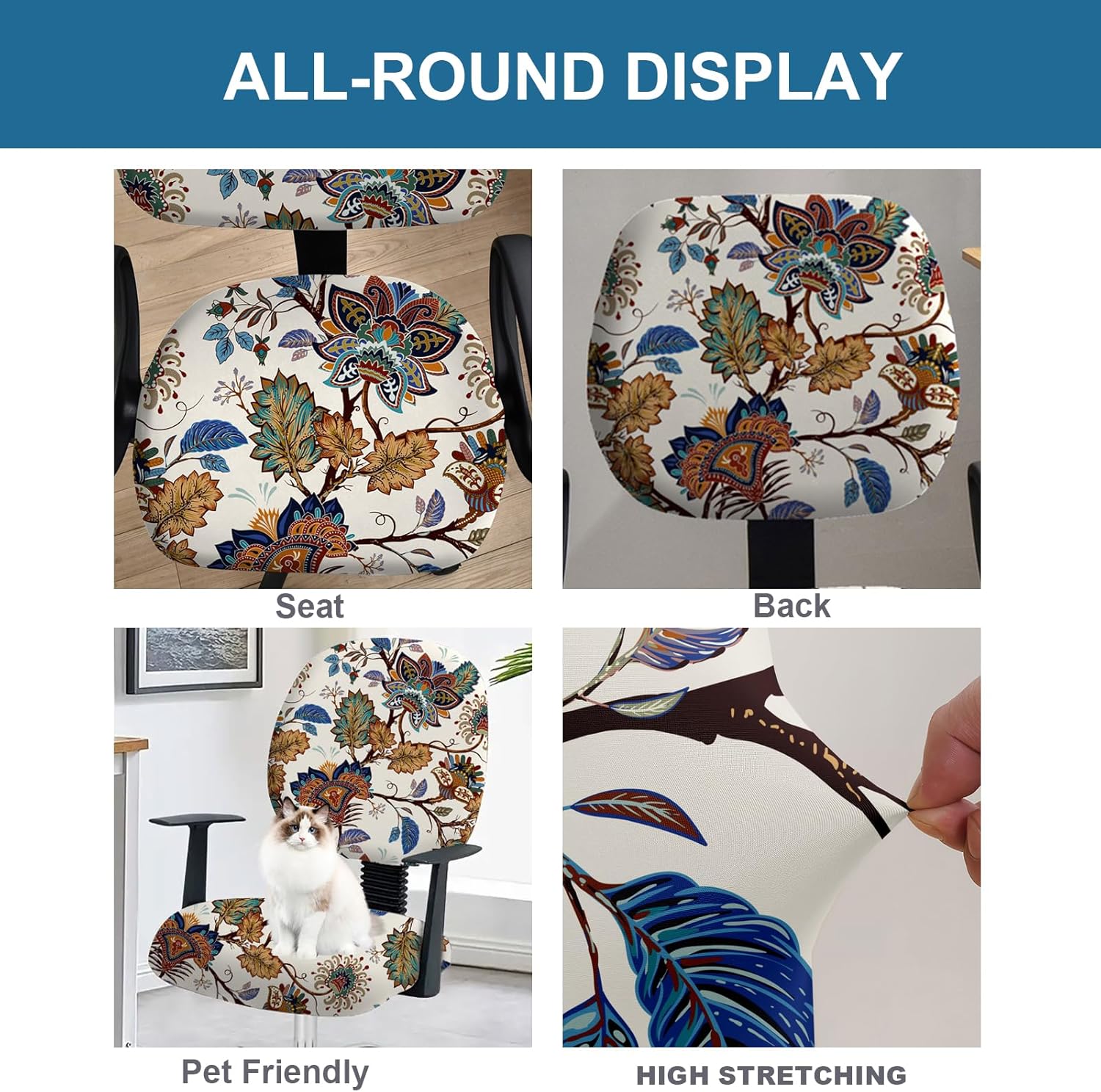 Funda para silla de oficina estampada elástica para silla de oficina de computadora, funda de respaldo de asiento giratoria de escritorio, funda de