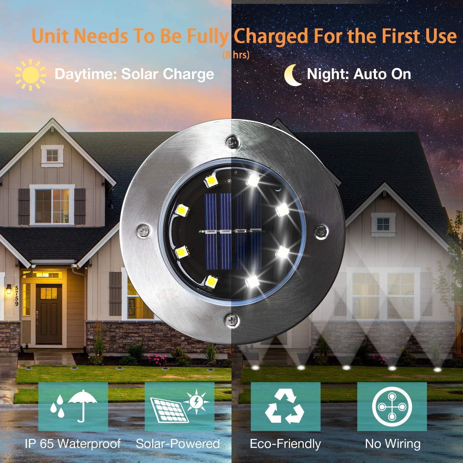 ExpertPower Luz de suelo alimentada por energía solar para vacaciones de Navidad, 8 luces LED impermeables para patio con sensor oscuro para