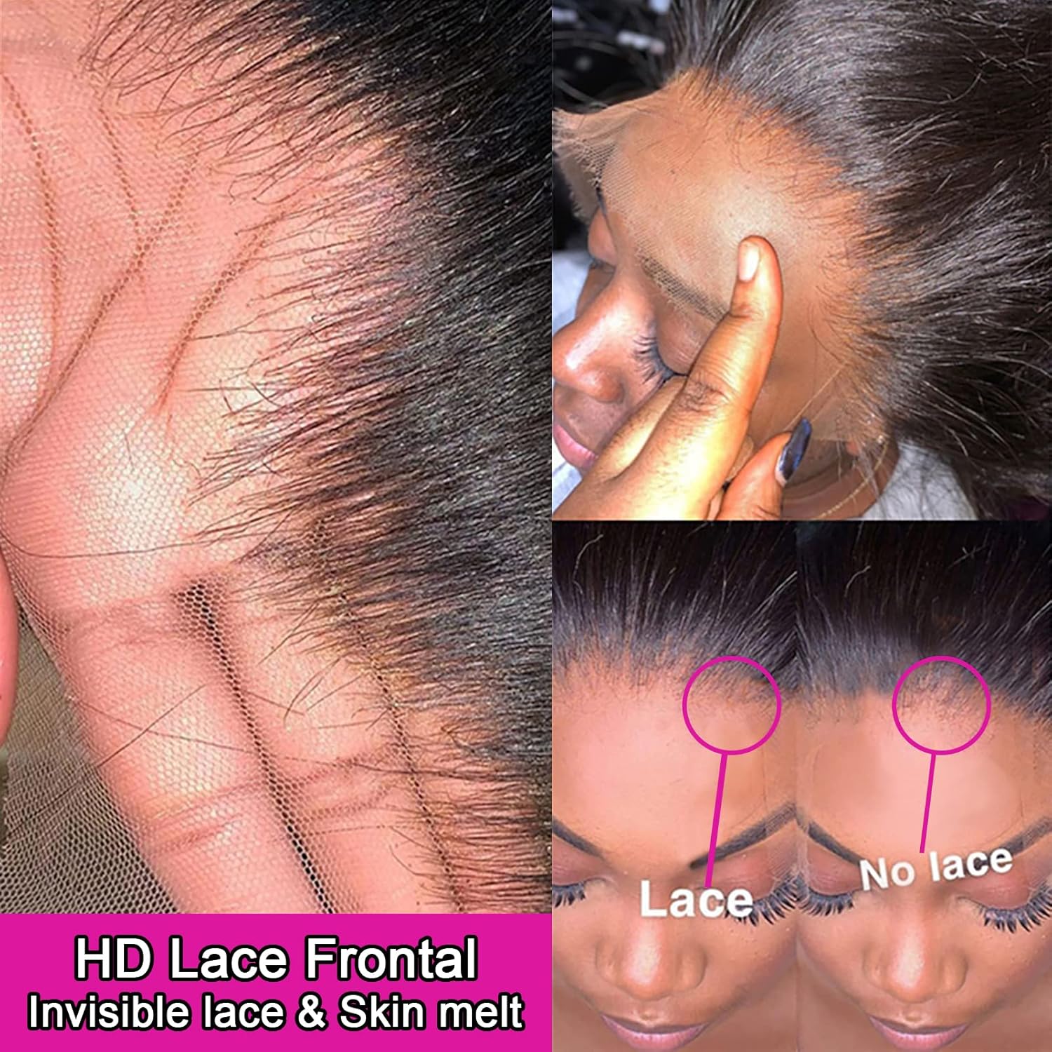 Aicrelery Peluca de encaje frontal ondulado negro natural de 13 x 4, cabello virgen brasileño 100% sin procesar, prearrancado con abuelitos,
