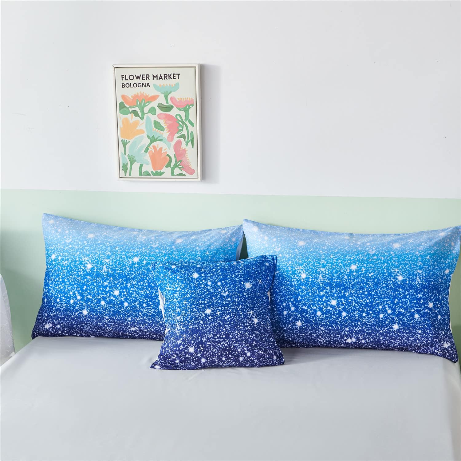 RYNGHIPY Juego de 6 piezas de edredón degradado azul aguamarina azul marino degradado con sábanas de fundas de almohada, tamaño matrimonial,