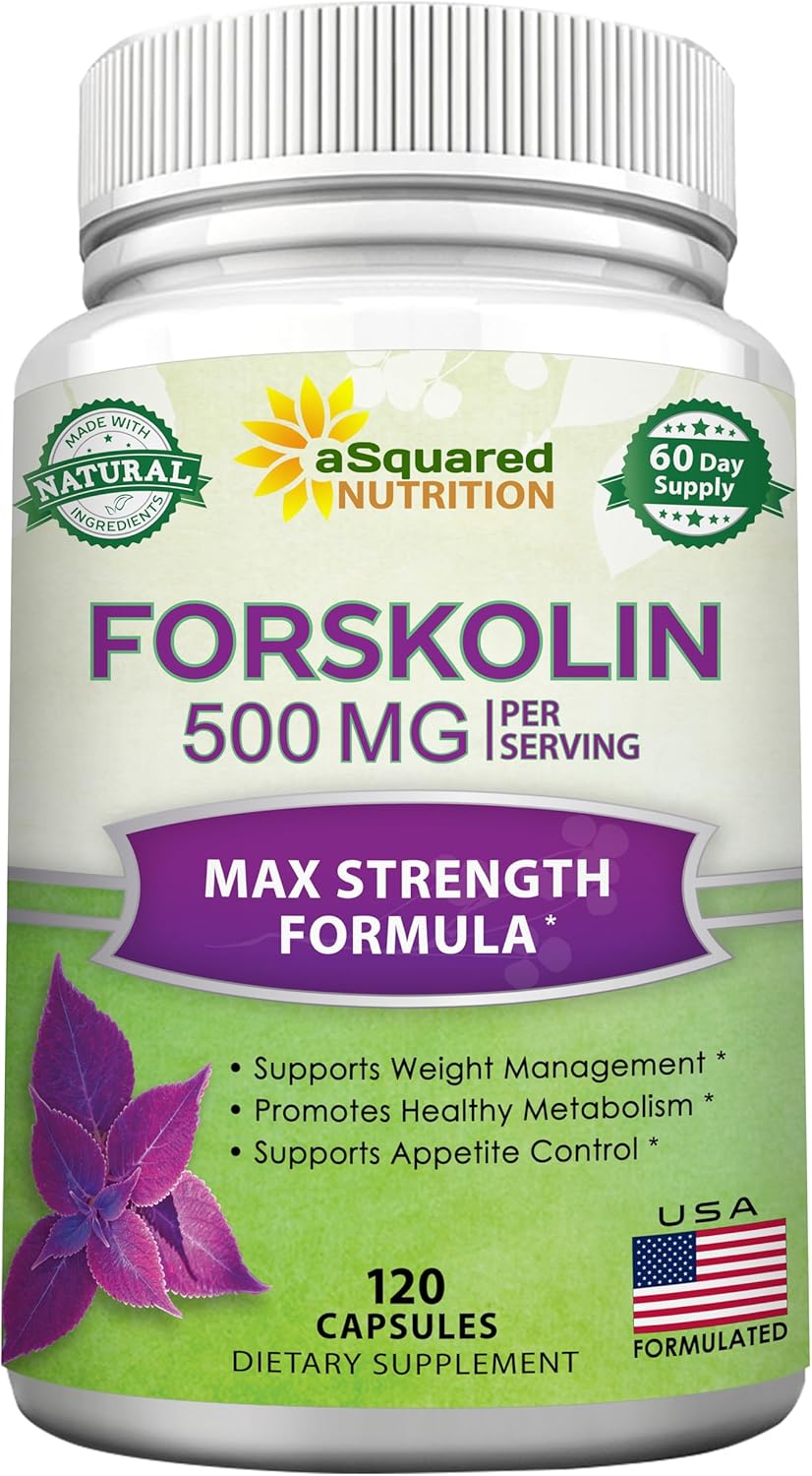 aSquared Nutrition Forskolin 500mg Max Strength -120 cápsulas, suplemento natural para combustible puro de pérdida de peso, píldoras de dieta Coleus