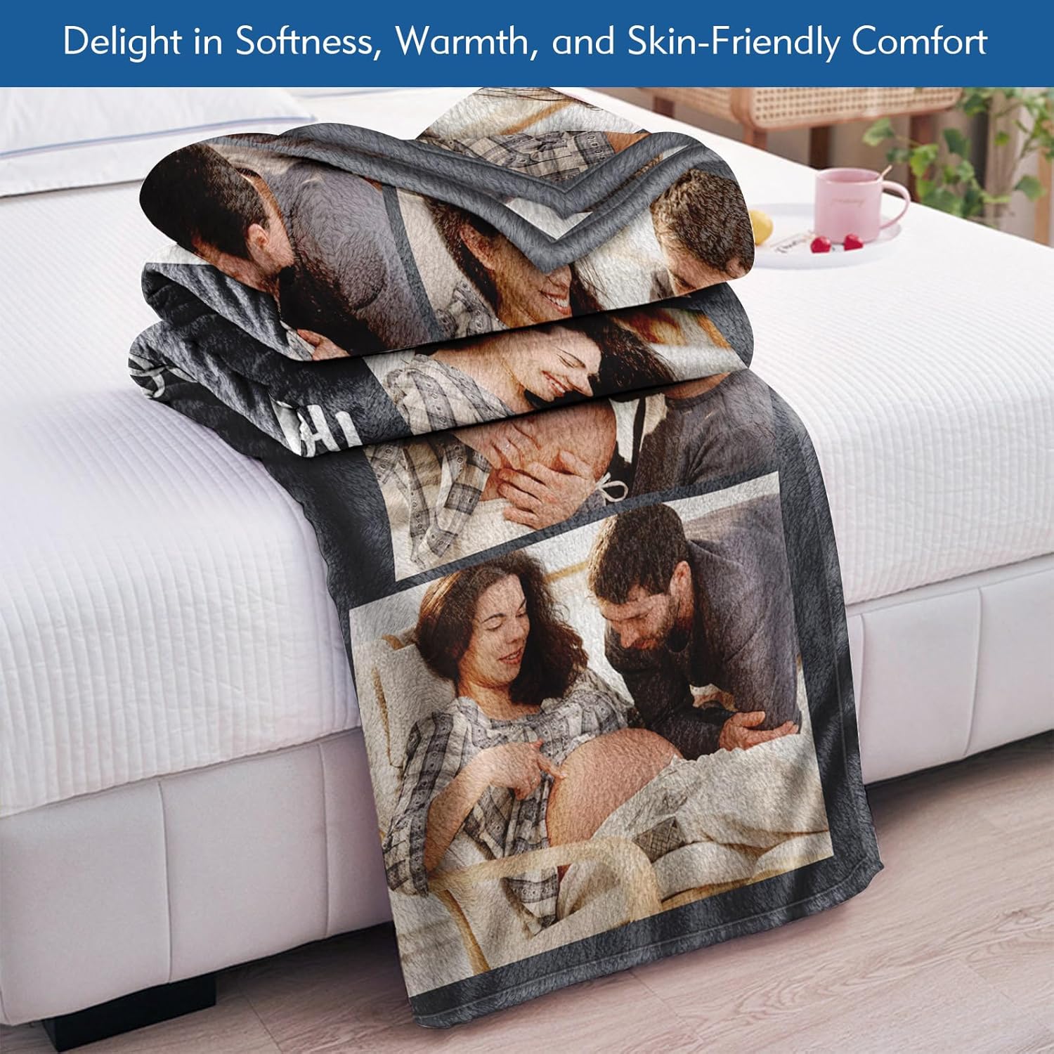 MeMoShe Regalos para parejas, manta personalizada de doble cara con fotos, regalos de cumpleaños para novio, novia, manta personalizada de franela