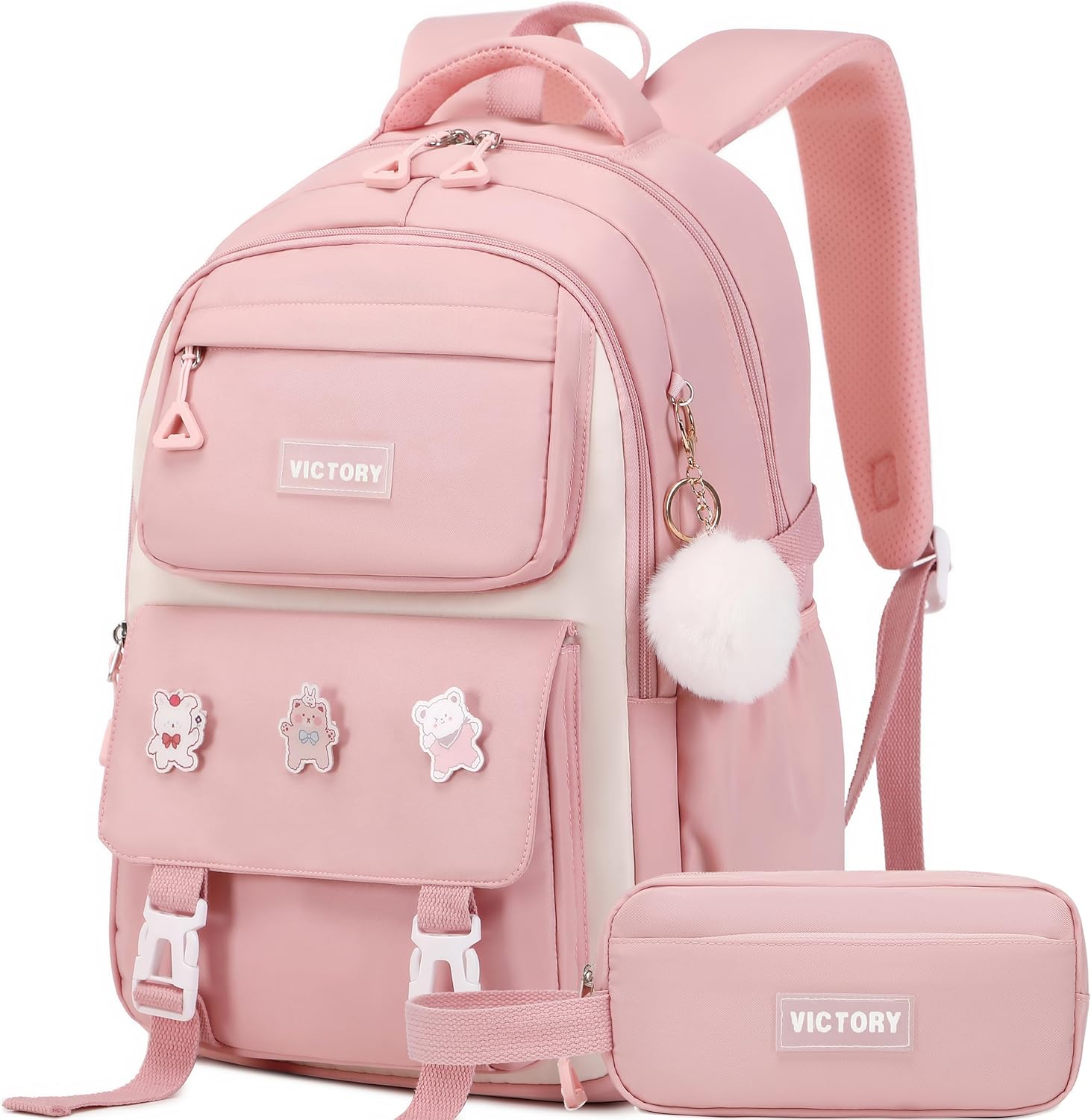 AO ALI VICTORY Mochila para mujeres y niñas, conjunto con estuche para lápices de 15.6 pulgadas, mochila escolar para computadora portátil, mochila