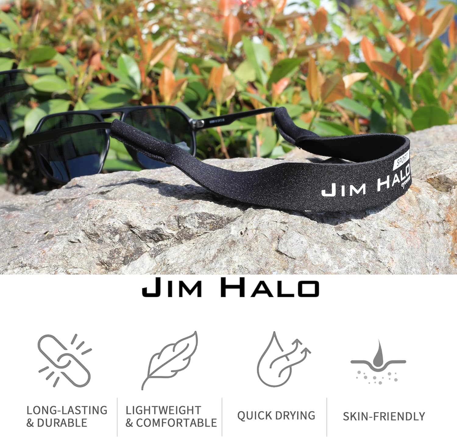 JIM HALO Paquete de 2 correas flotantes para lentes de sol  Retenedor clásico de neopreno deportivo  Asegura tus gafas y gafas
