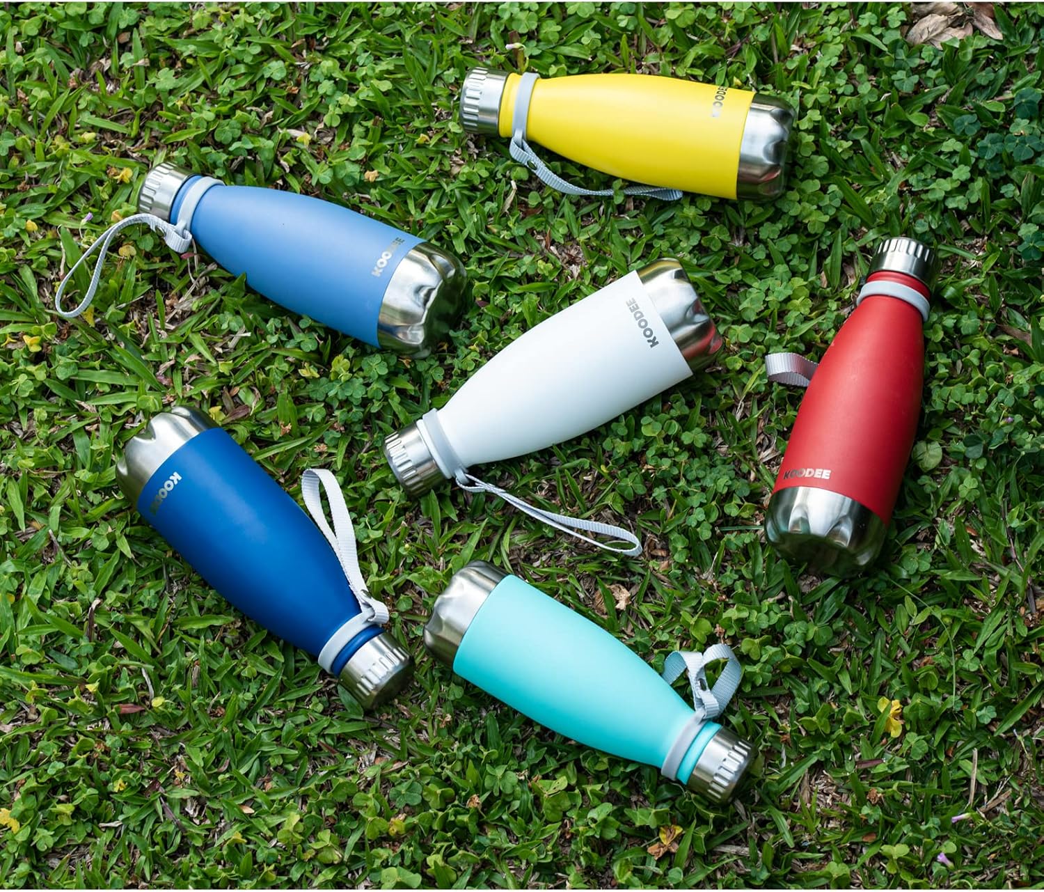 koodee Botella de agua de acero inoxidable de 12 onzas con aislamiento al vacío, con forma de cola, a prueba de fugas, botellas de agua de metal