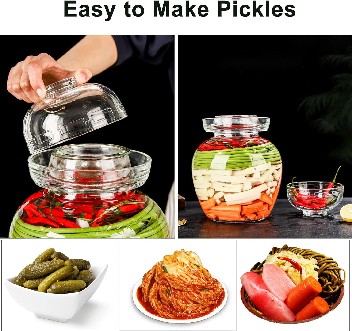 Tarro de vidrio de 1,5 litros con tapa de fermentación, kit de fermentación tradicional con tapa de sellado de agua, tarro de pepinillos para