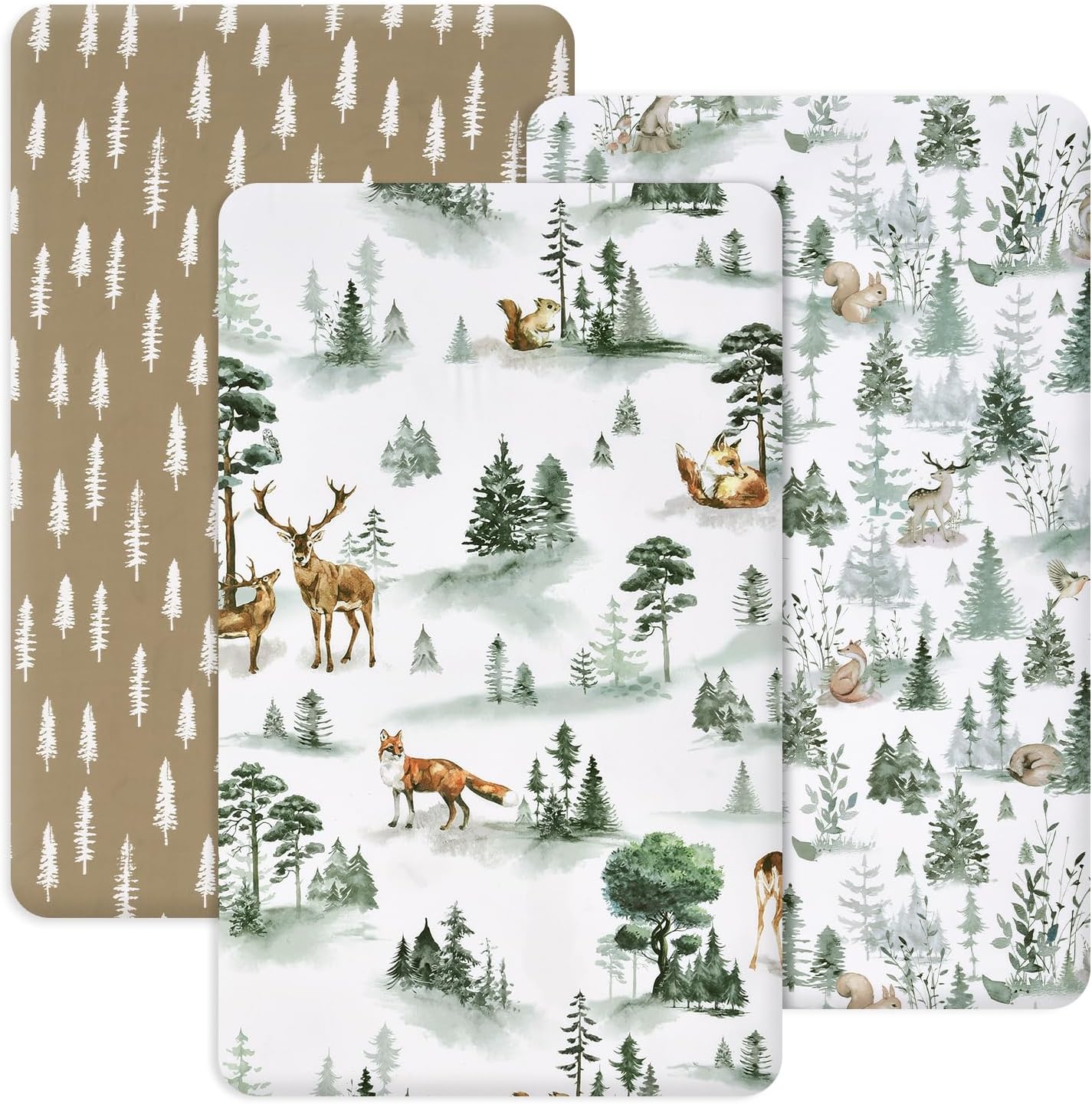 PHF Paquete de 3 sábanas suaves para cuna, sábanas sedosas de Woodland Pack N Play para bebés, niños y niñas, ajuste universal para colchones Pack N