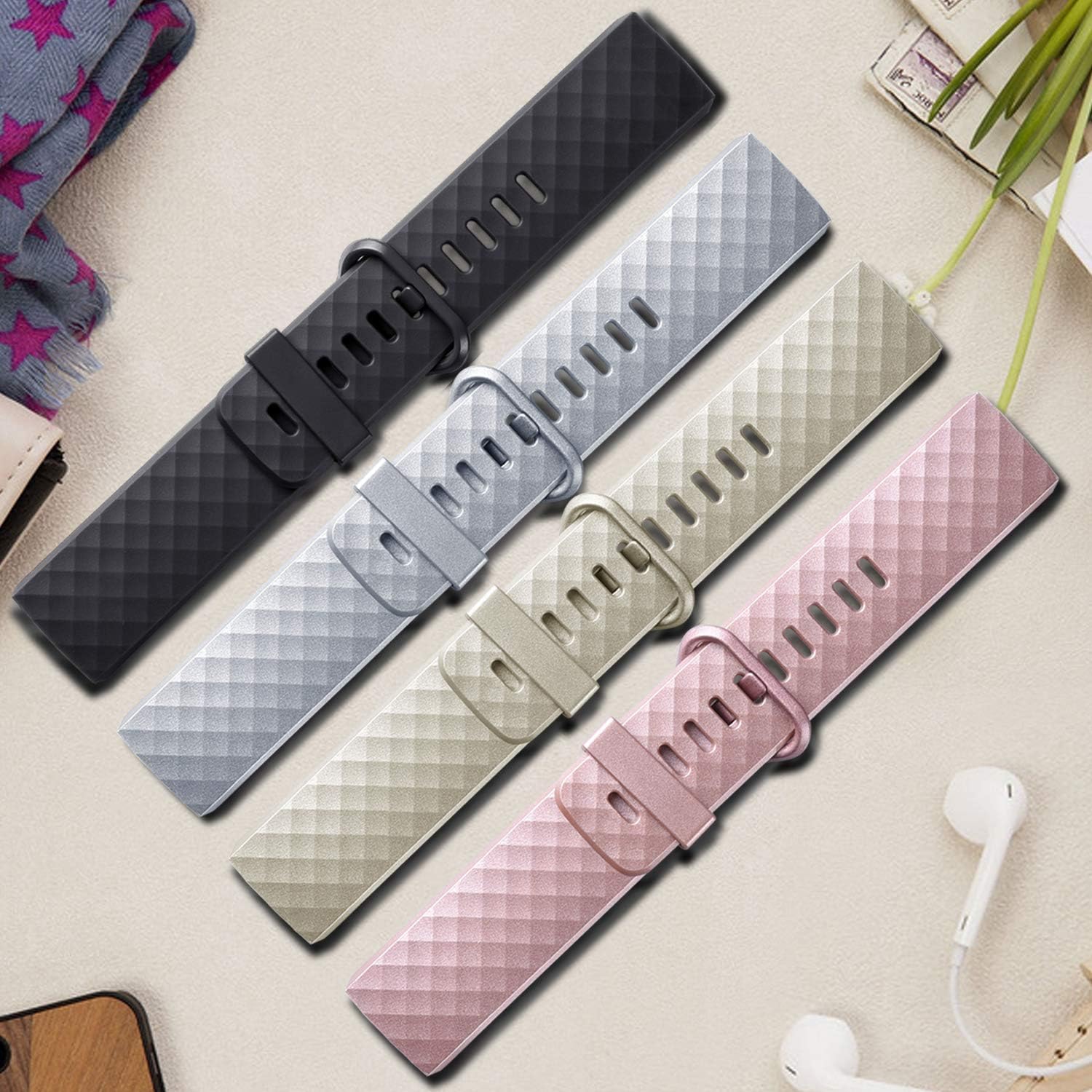 Tobfit Paquete de 4 correas compatibles con Fitbit Charge 4, Fitbit Charge 3, Charge 3 Se, pulseras de repuesto de silicona para mujeres y hombres