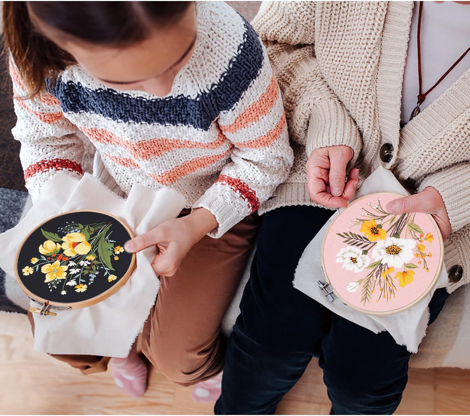 Santune Paquete de 4 bordados de flores para principiantes y adultos, kits de punto de cruz para principiantes bordado a mano con patrones de