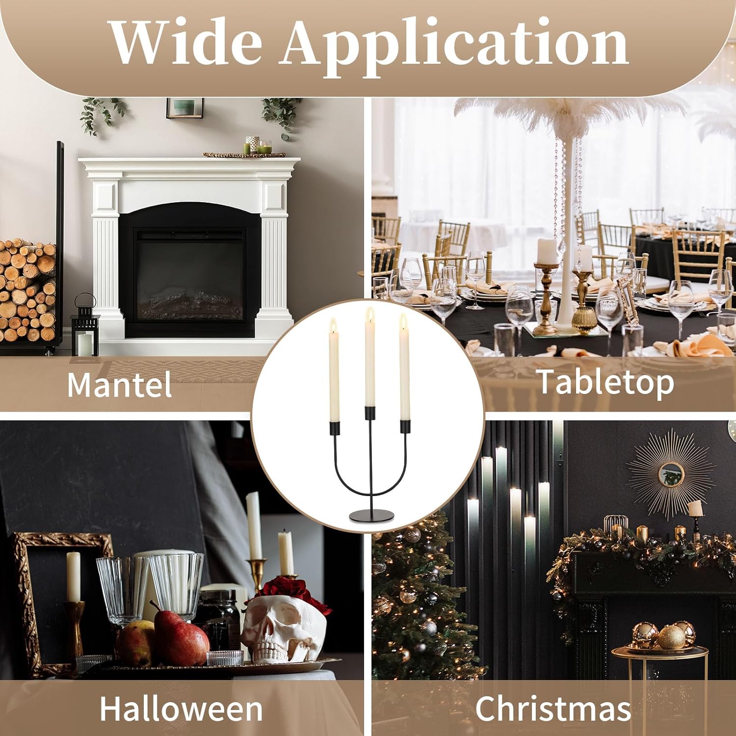 Sziqiqi Candelabros modernos para velas  Candelabro negro mate para Halloween Decoración de velas cónicas de mesa para el hogar, candelabros