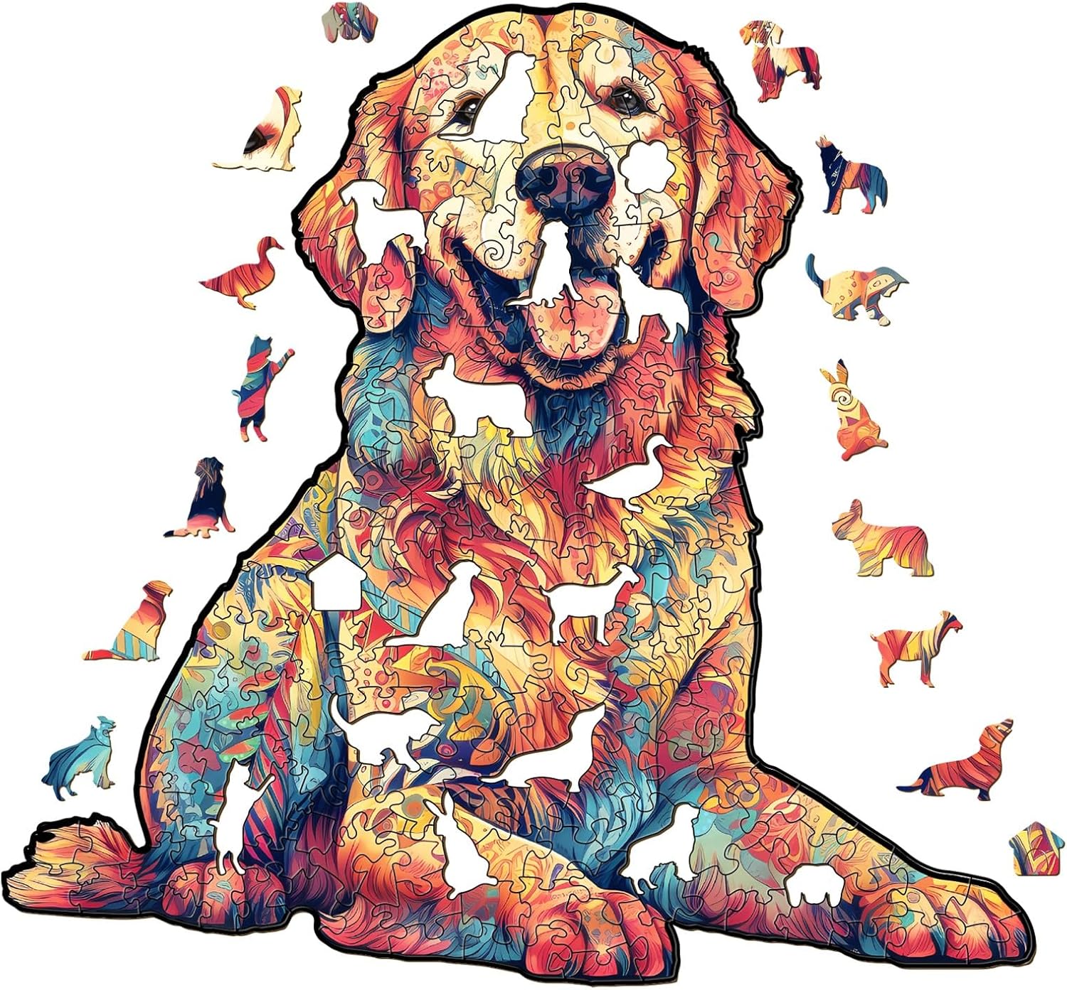Rompecabezas de madera, rompecabezas de perro Golden Retriever leal, 12.5 x 11.9 pulgadas, 200 piezas, rompecabezas de forma única de animales,